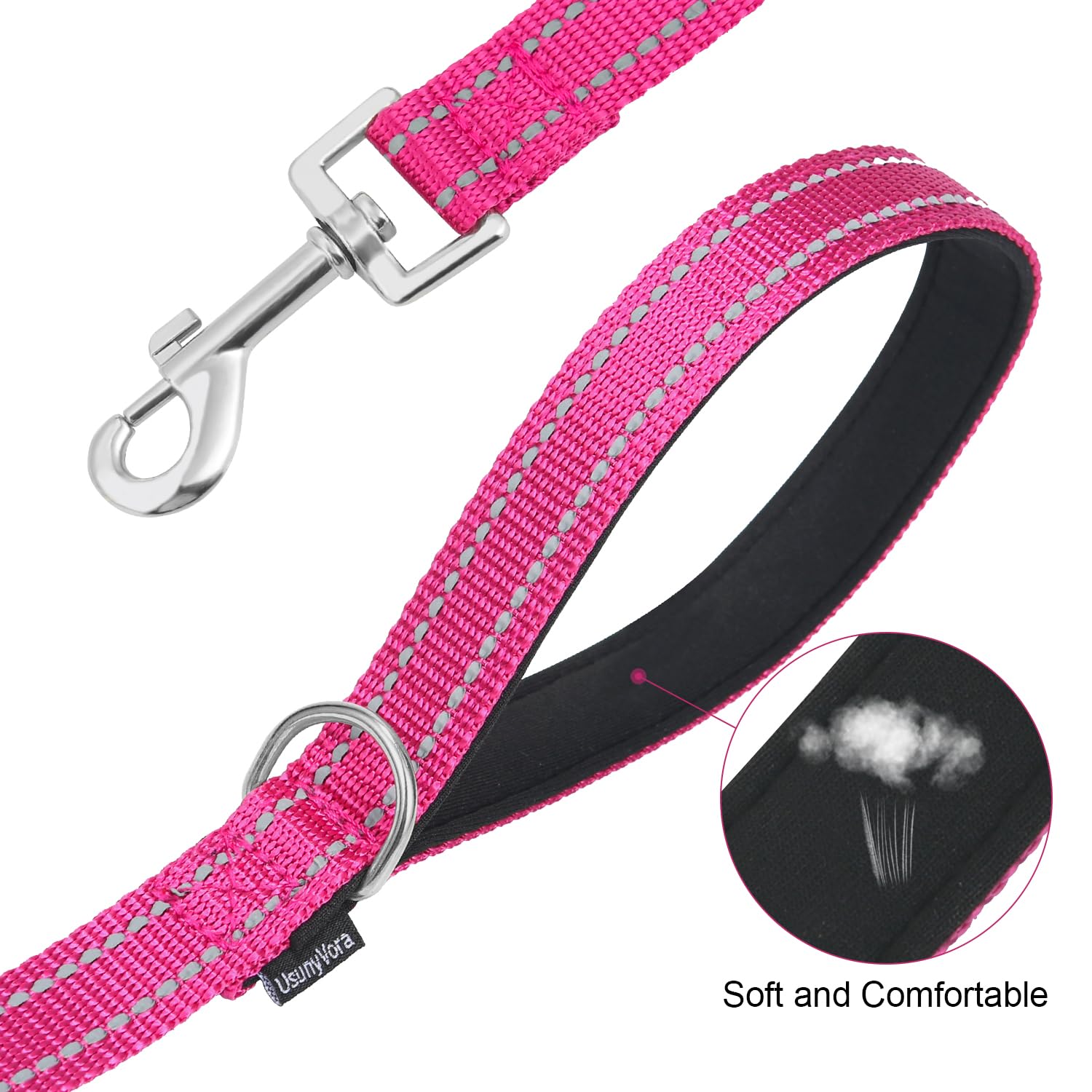 Usunyvora Reflective Nylon Dog Leash For Walking,Strong Dog Leash With Padded Handle For Medium And Large Dogs,5 Ft,Rose