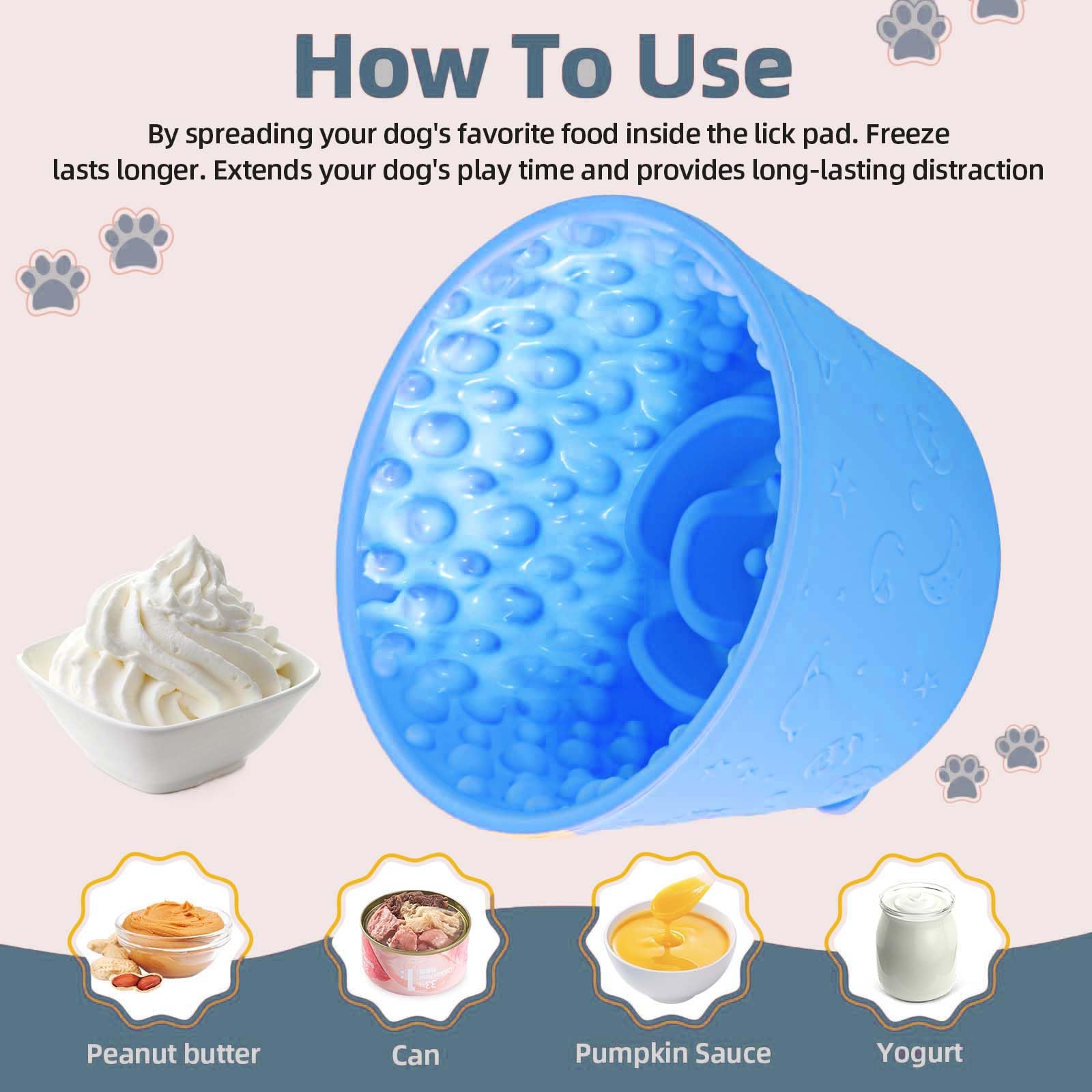 ZOURYNUA Dog Slow Feeder Lick Bowl, Non-Slip Licking Treat Dispenser, Slow Feeder Dog Bowls for Small Medium Large Breed Dogs, A