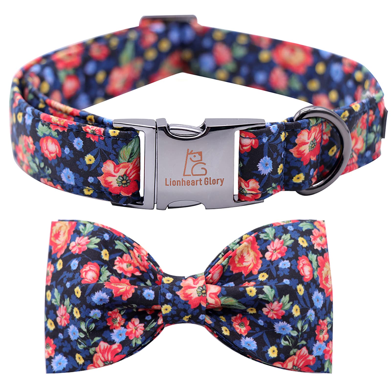 Lionheart Glory Premium Floral Dog Collars, Bowtie Dog Collar, Adjustable Heavy Duty Dog Collar With Bow For Large Dogs
