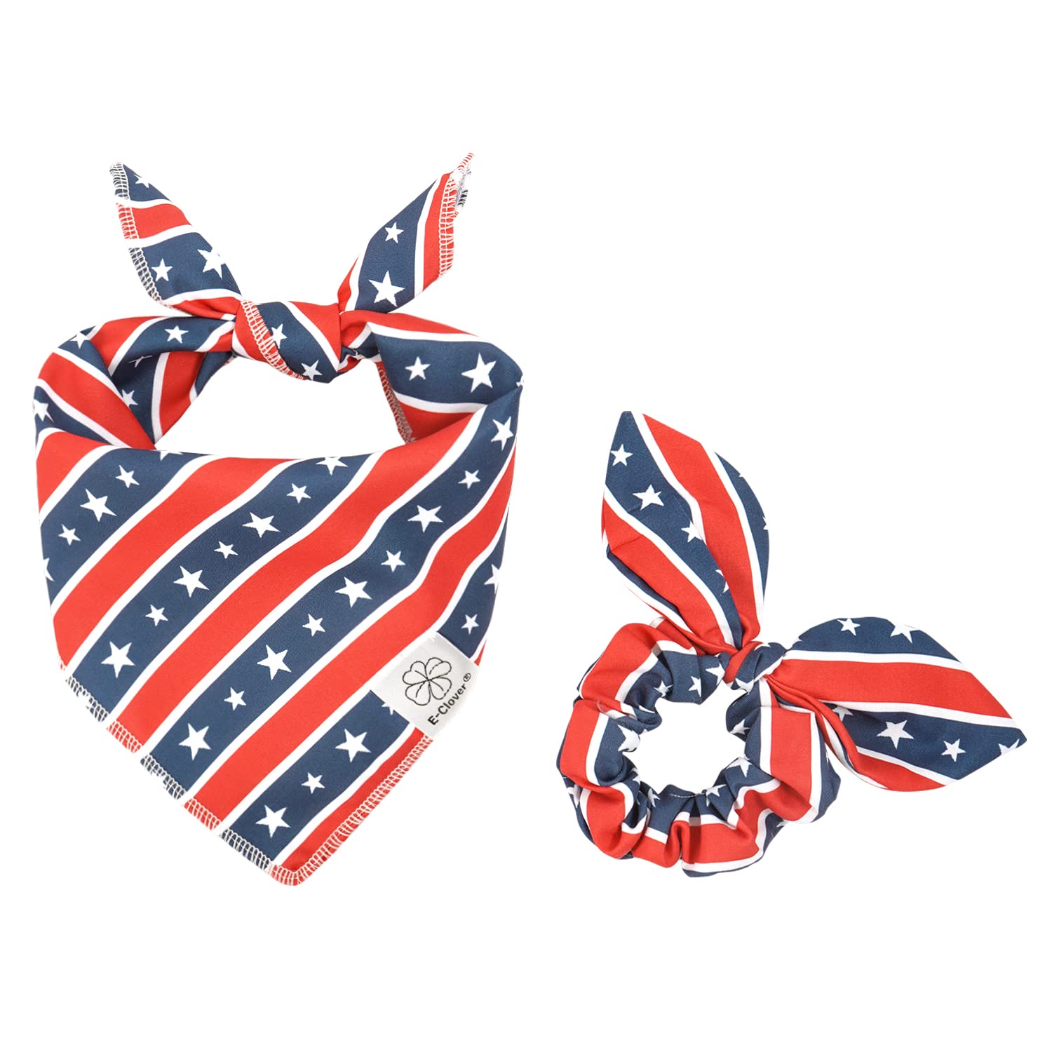 E-Clover 4Th Of July Dog Bandanas & Matching Scrunchie Set American Flag Dog Scarf For Medium Large Dogs Patriotic Pet Bandana K