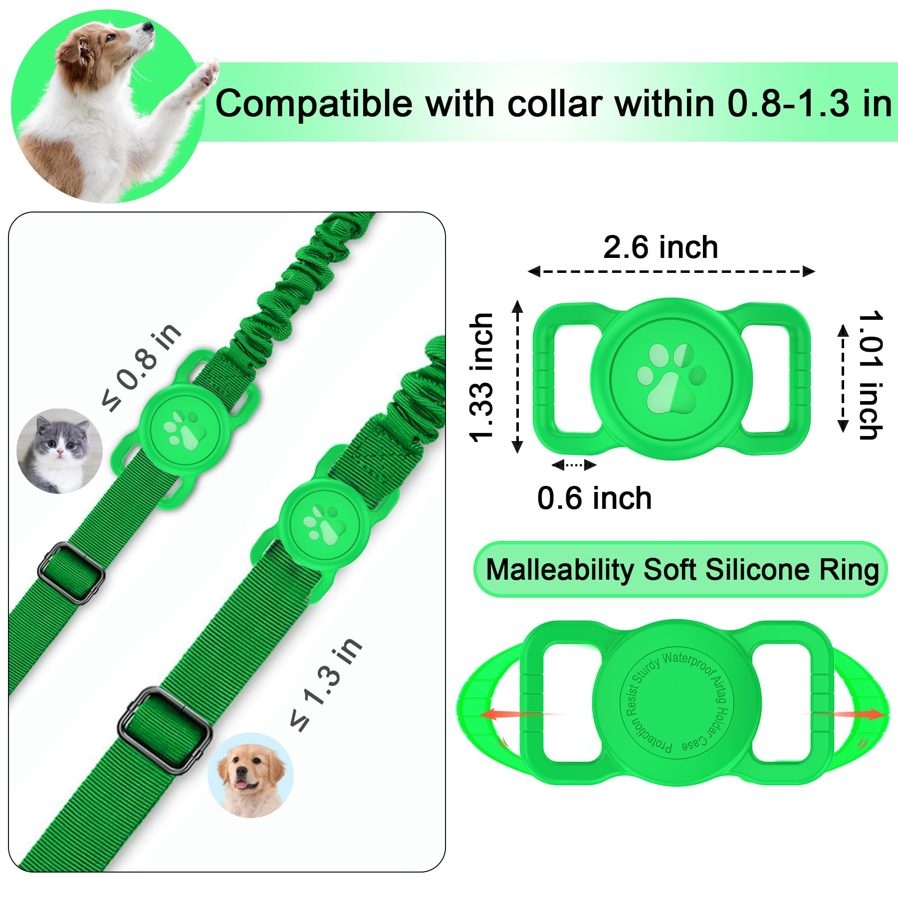 SANKALA Airtag Dog Collar Holder - Waterproof Silicone Design, Fits All Collars, Green