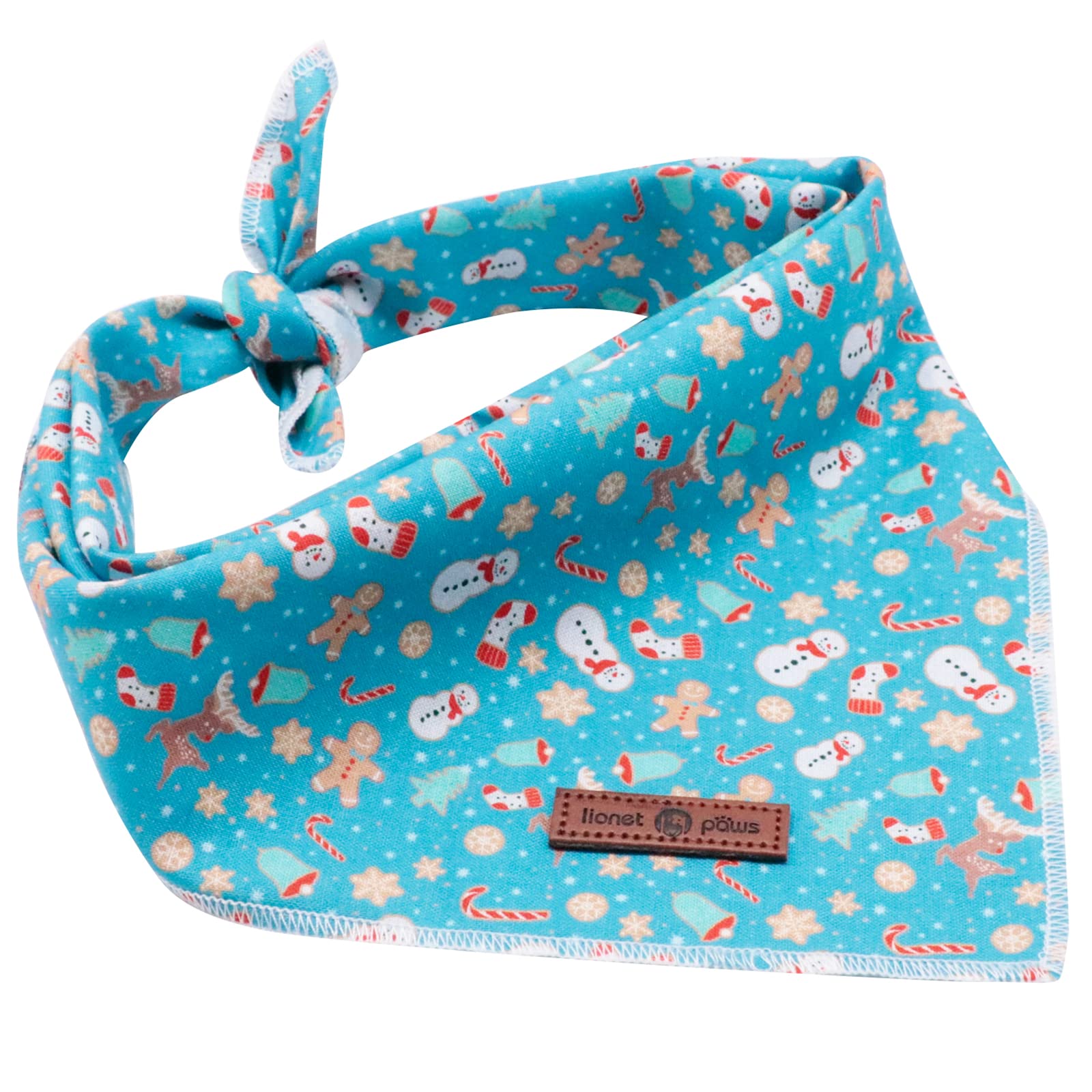 Lionet Paws Christmas Dog Bandana 1Pc Pet Gingerbread Man Dog Bandana Washable Reversible Cotton Boy Bibs Scarf, Adjustable Squa