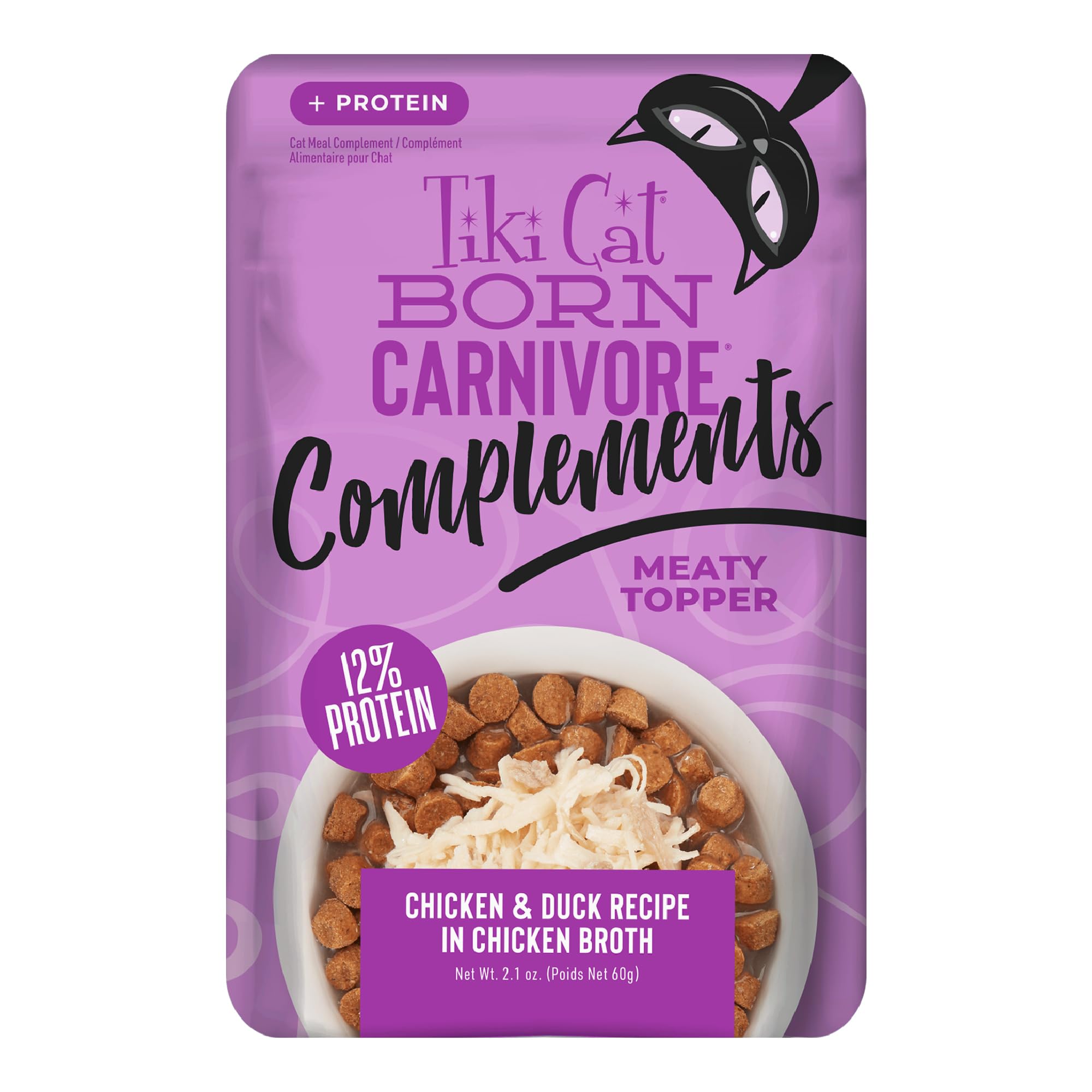 Tiki Cat Born Carnivore Complements Wet Cat Food Topper, Chicken & Duck 2.1 oz. Pouch (12 Count)