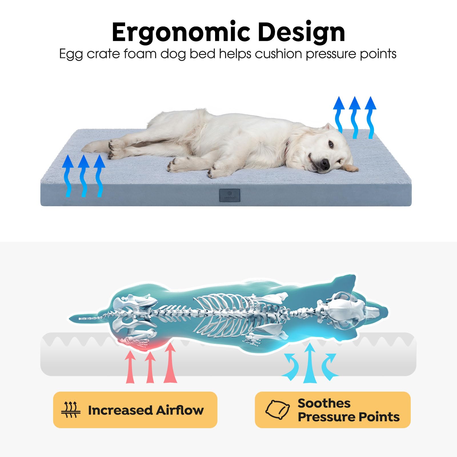 Veehoo Elevated Raised Dog Bed+Removable Dog Bed Mat-Cooling Outdoor Medium Pet Cot Three-Sided Guardrail Raised Pet Cot Elevate