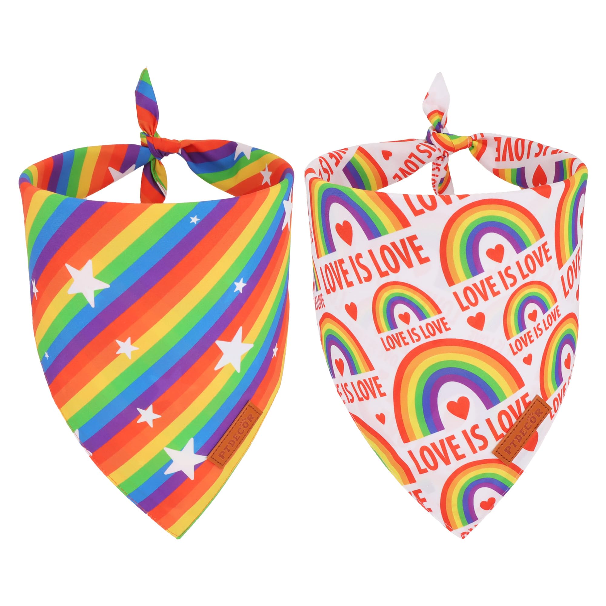 Ptdecor Rainbow Dog Bandanas Pride Day, Multi Size,Love Is Love    Pet Scarf Reversible Triangle Lgbt+ Rainbow Bandanas For Larg