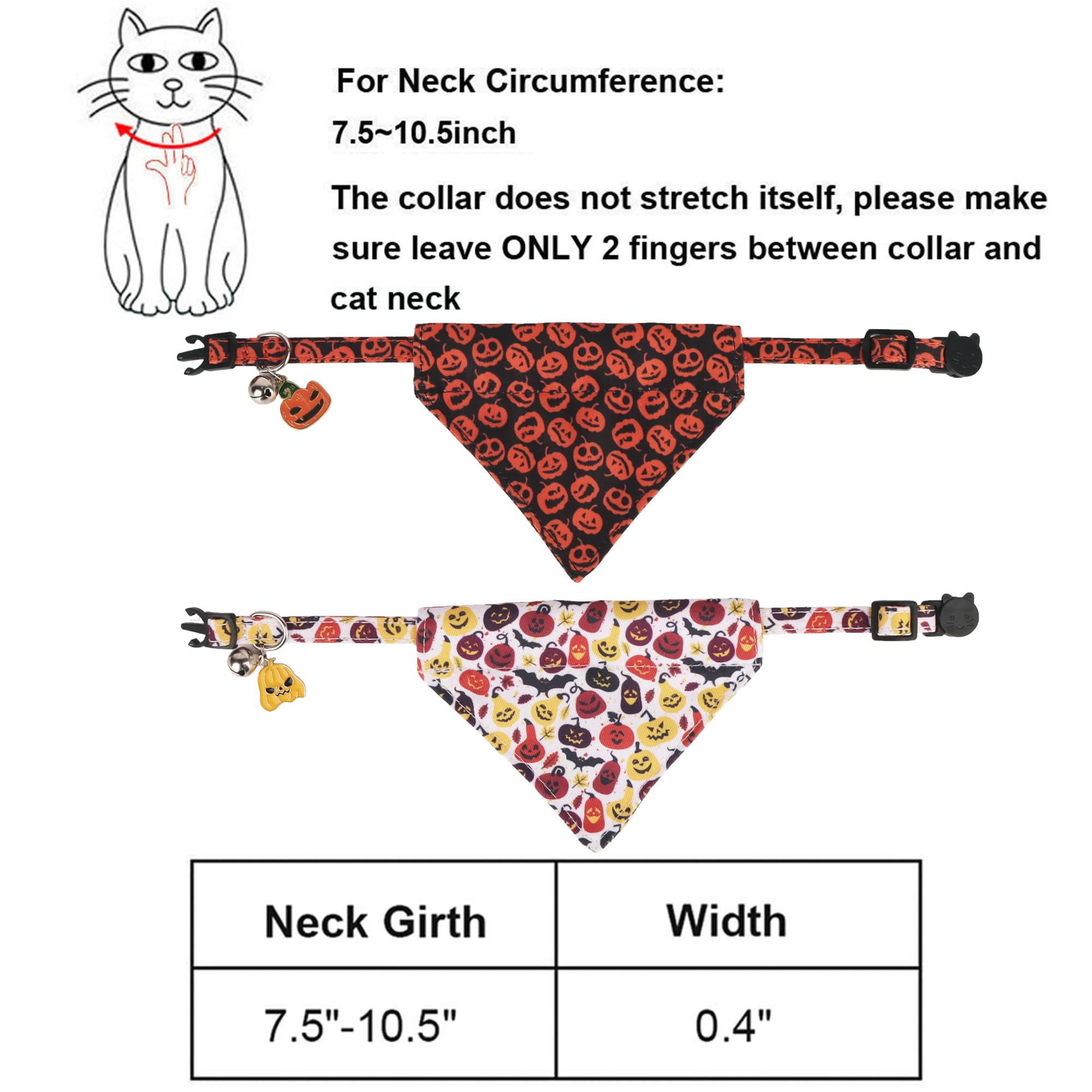 Adoggygo Halloween Cat Collar With Bandana, 2 Pack Halloween Kitten Bandana Collar, Pumpkin Pattern Holiday Collars For Cat Kitt