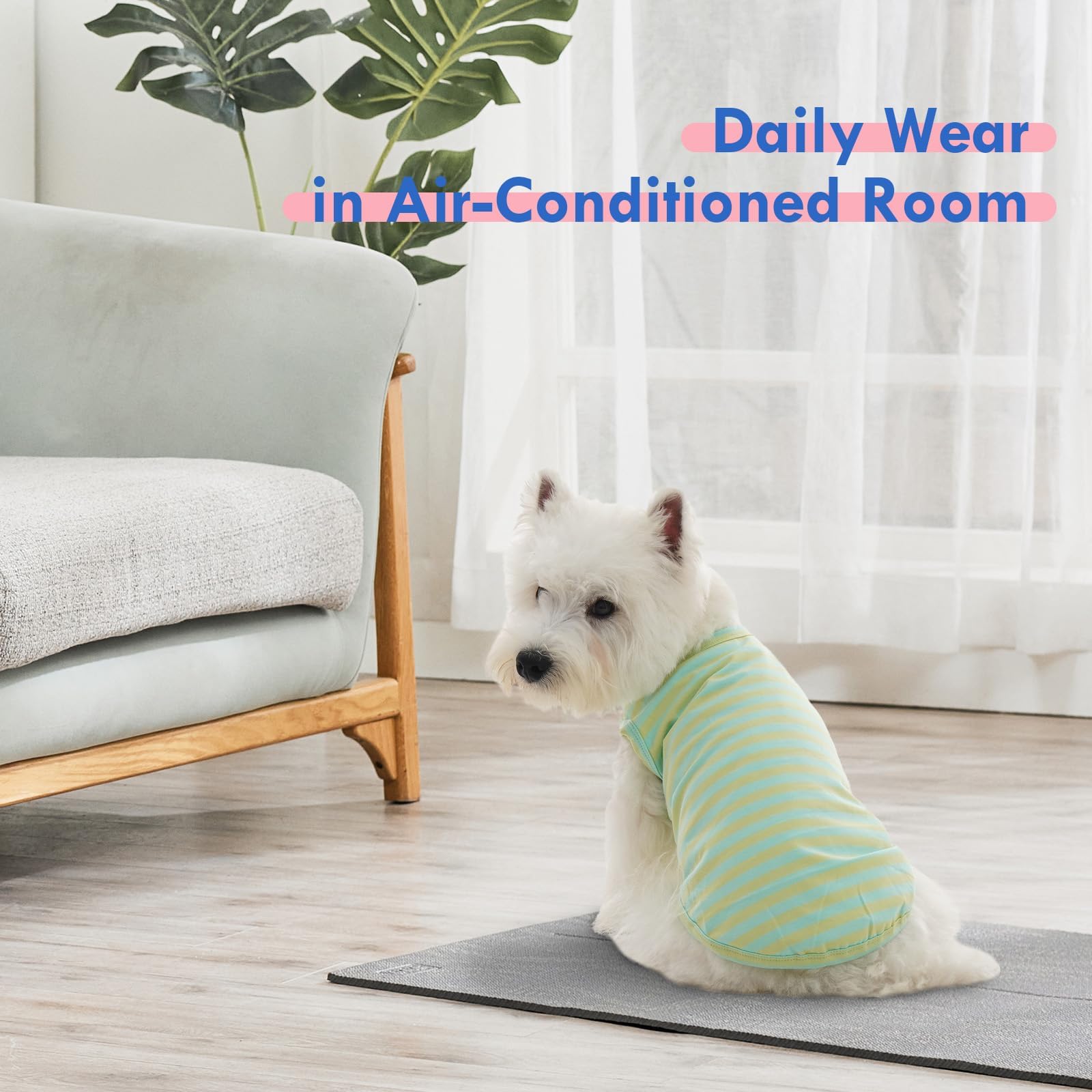 3 Pack Green Striped T Shirts For Small Dogs,Lightweight Sleeveless Dog Tee For Spring&Summer Keep Body Heat After Running,Breat