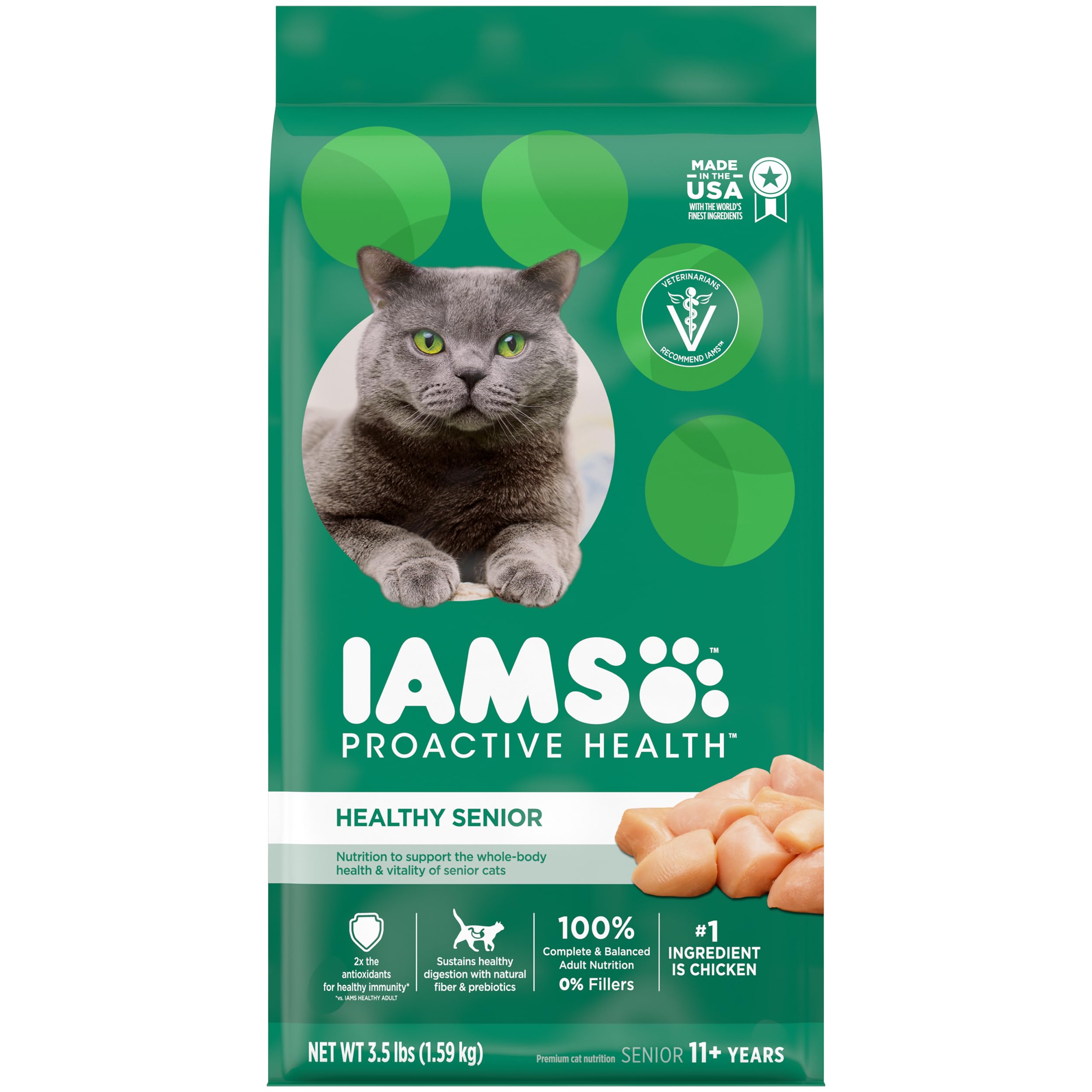IAMS PROACTIVE HEALTH Healthy Senior Dry Cat Food with Chicken Cat Kibble, 3.5 lb. Bag