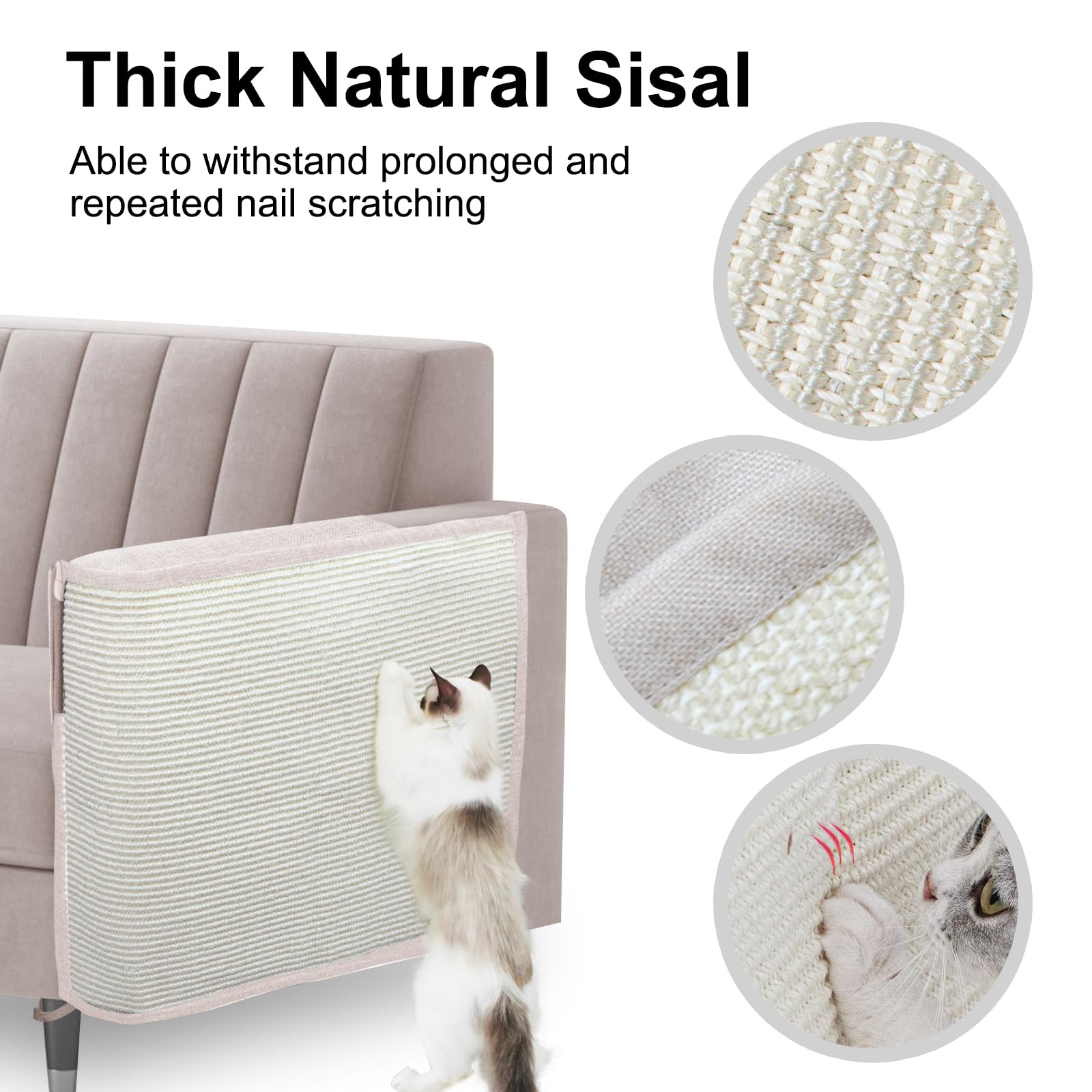 Oroonoko Cat Scratch Sofa Protector,27.6L*19.6Winch Cat Scratch Furniture Protector Pad,Cat Scratch Couch Arm Sheild With Natura