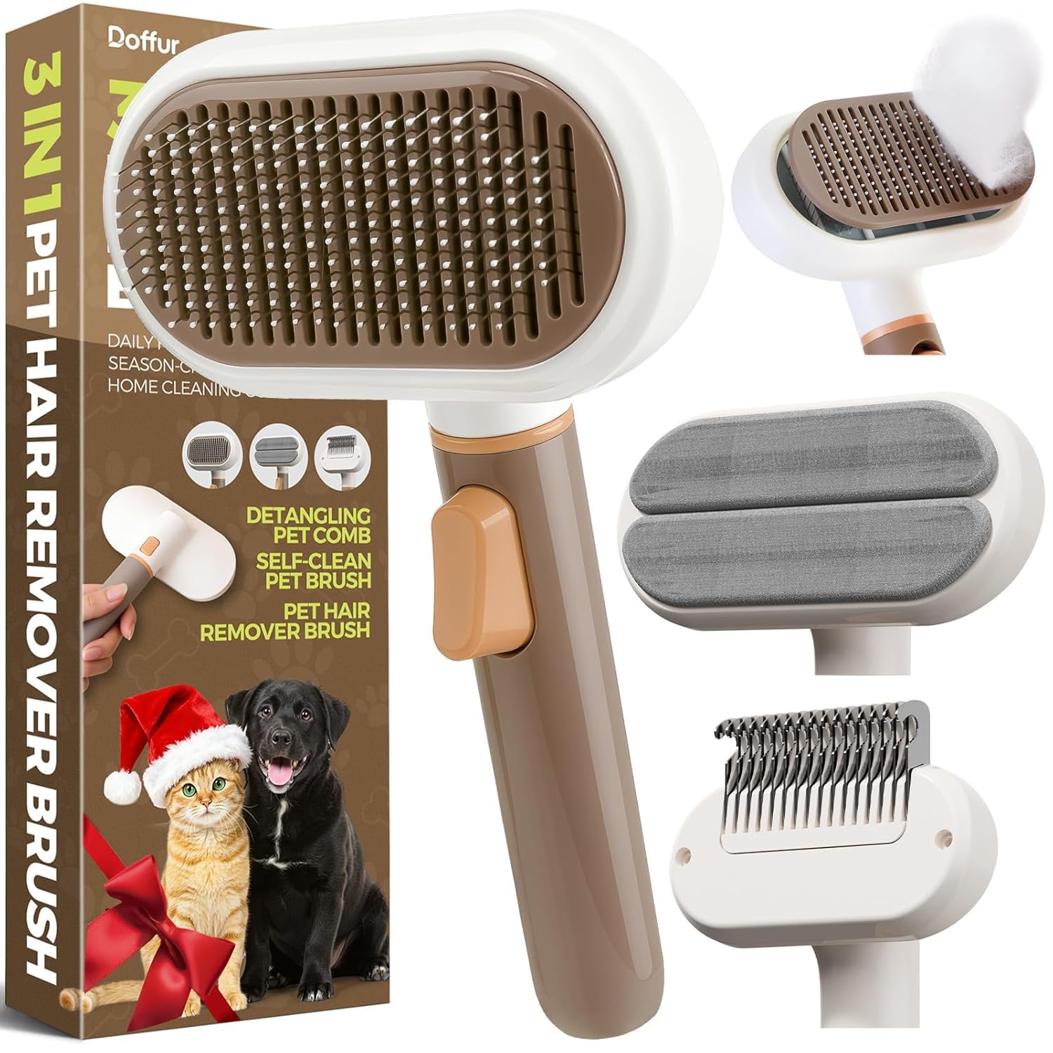 Zpccot 3 In 1 Self Cleaning Pet Grooming Brush For Dogs & Cats | Deshedding Slicker Hair Remover Comb | Skin Friendly Undercoat 