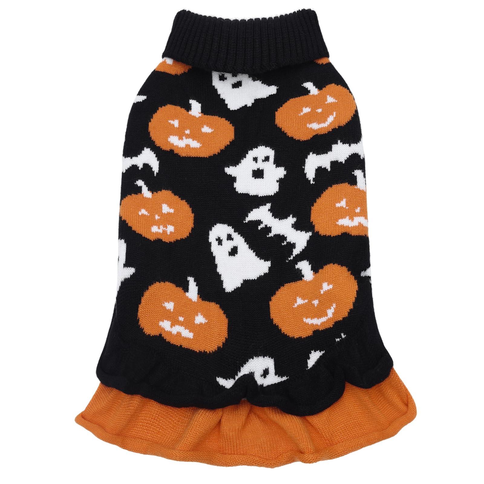 Cutebone Halloween Dog Sweater Dress For Small Dogs Girl, Pumpkin Dog Costume For Medium Large Dogs, Pullover Pet Winter Clothes