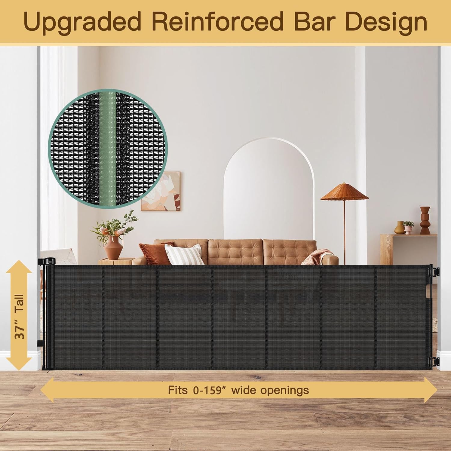 Reinforced 159 Inch Extra Wide Baby Gates for Large Openings Prevent Babies and Dogs from Crawling Through Retractable Baby Gate