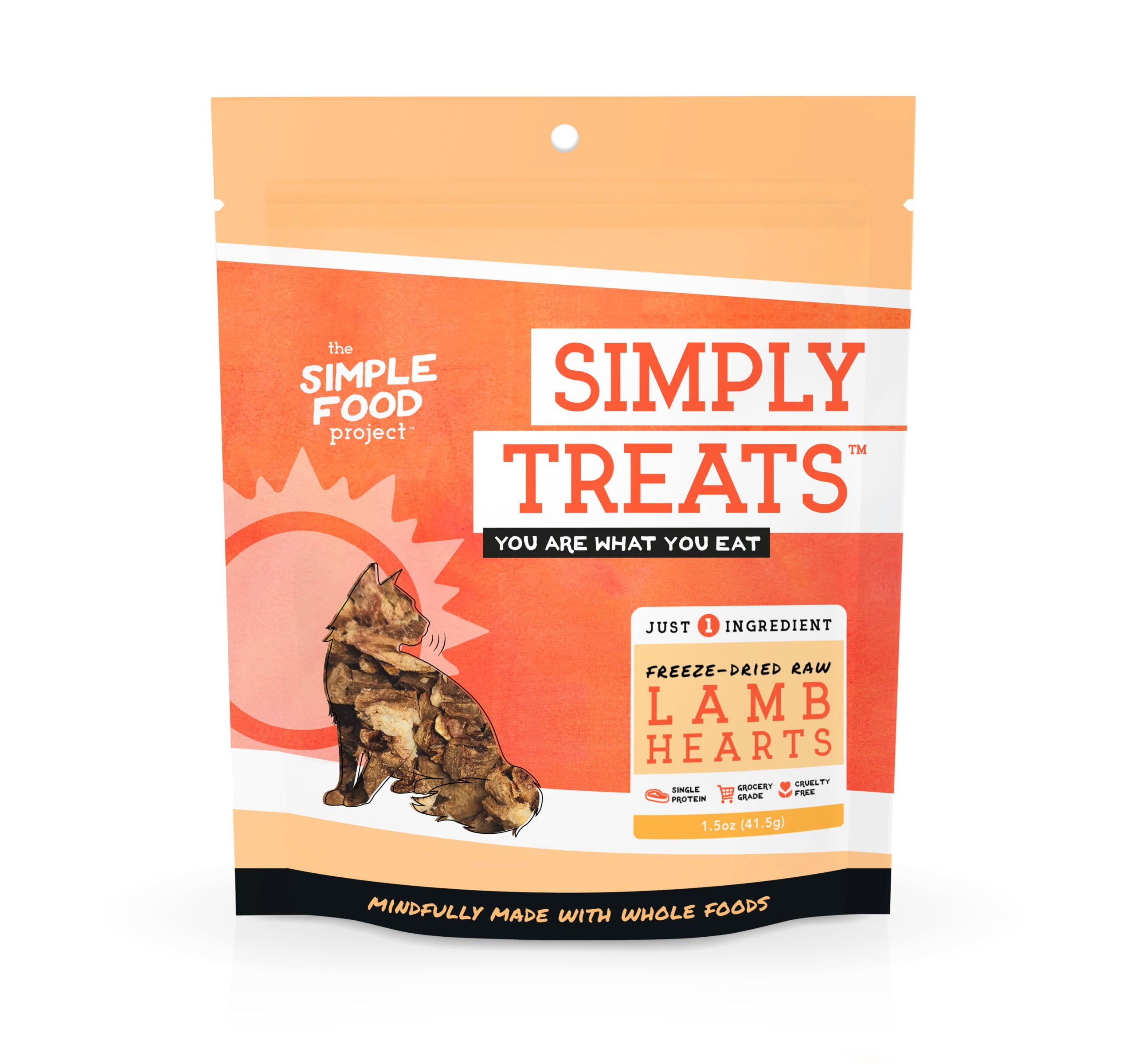 Simple Food Project The Freeze Dried Raw Cat Treats Grain Free, All Natural, with Just 1 Ingredient - Lamb Hearts