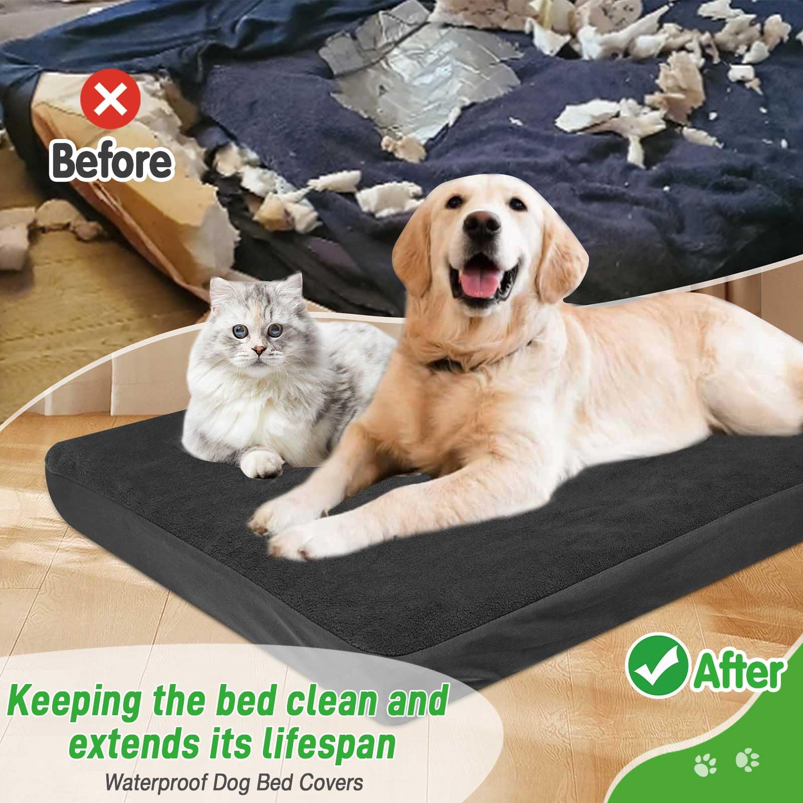 Dog Bed Covers Replacement Waterproof for Dog Bedding Washable Black 2 Pack 35'' x 44'' XL