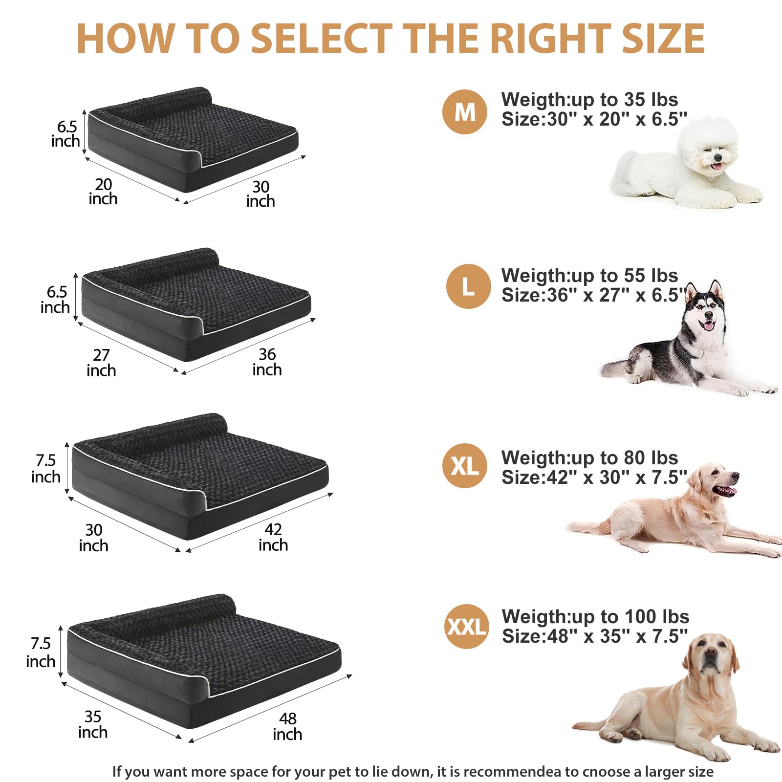 Bfpethome Orthopedic Dog Beds For Large Dogs-Waterproof Sofa Pet Bed With Removable Washable Cover, Big Dog Bed With Waterproof
