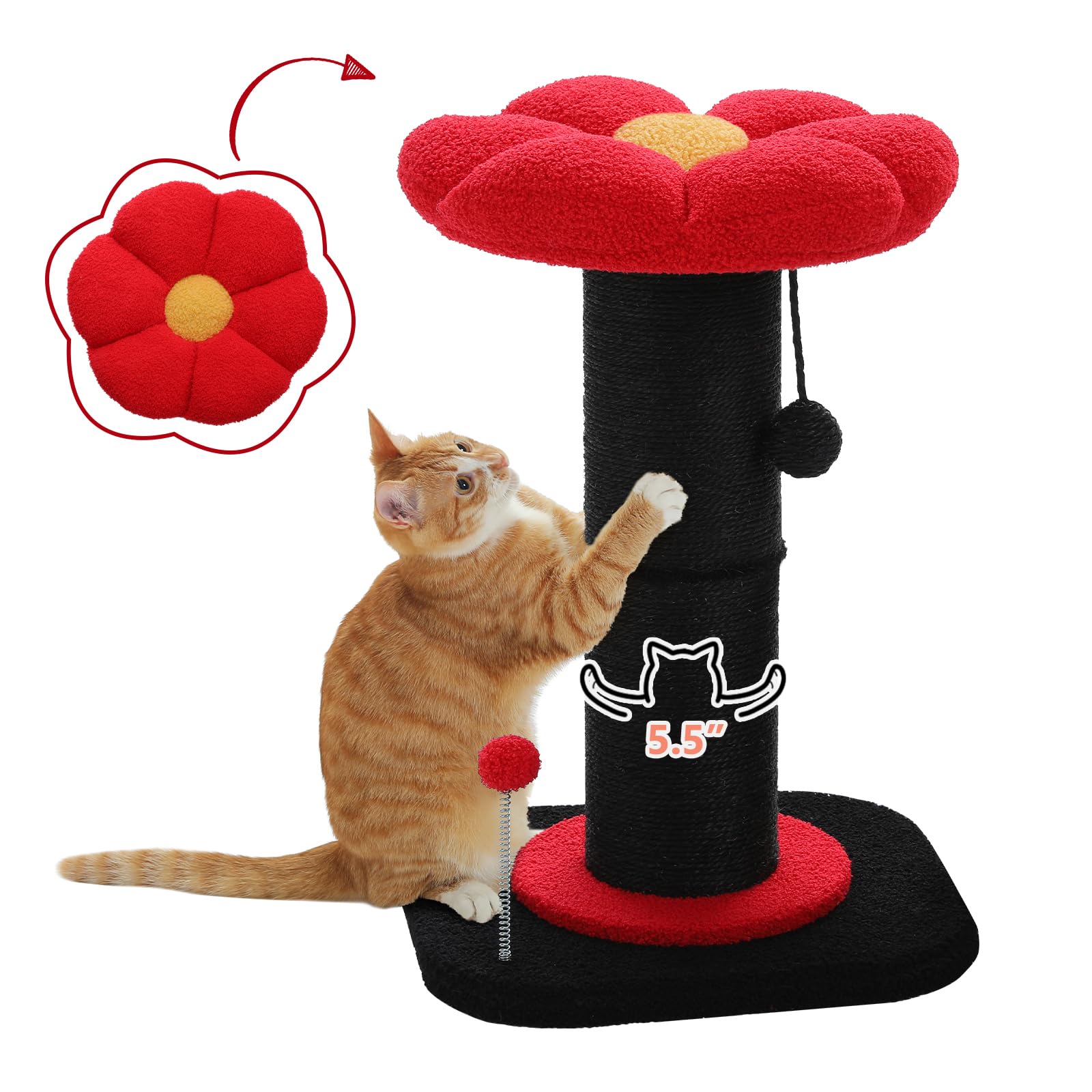 Pequlti Flower Cat Scratching Post, Gothic Cat Tree, Tall Scratcher For Indoor Cats With Super Thick Scratching Post [Dia=5.5'']