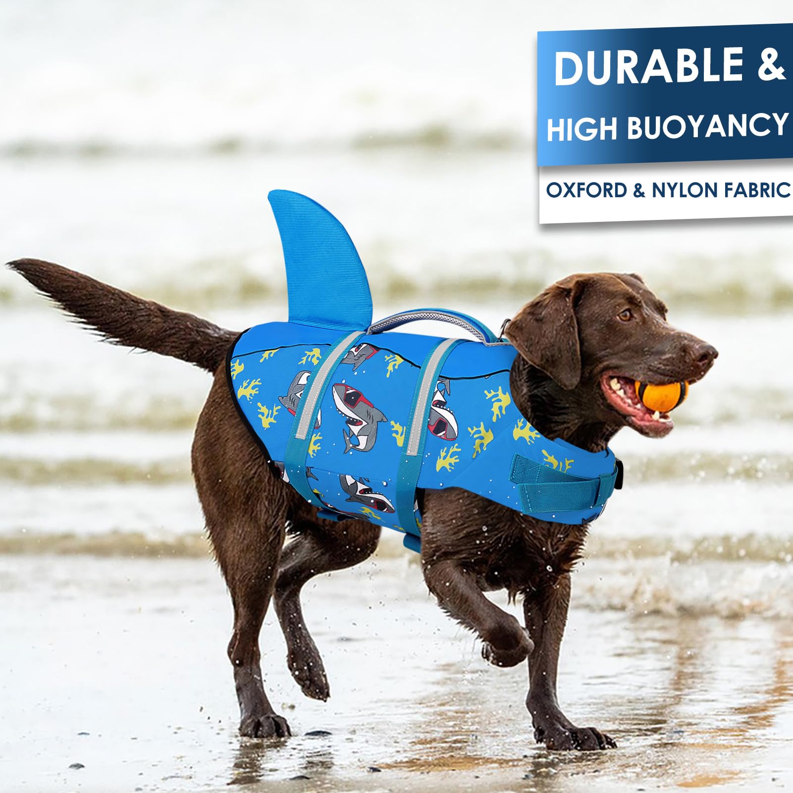 Aofitee Dog Life Jacket Large, Shark Dog Life Vest For Swimming Boating, High Flotation Reflective Dogs Swimming Vest Lifesaver