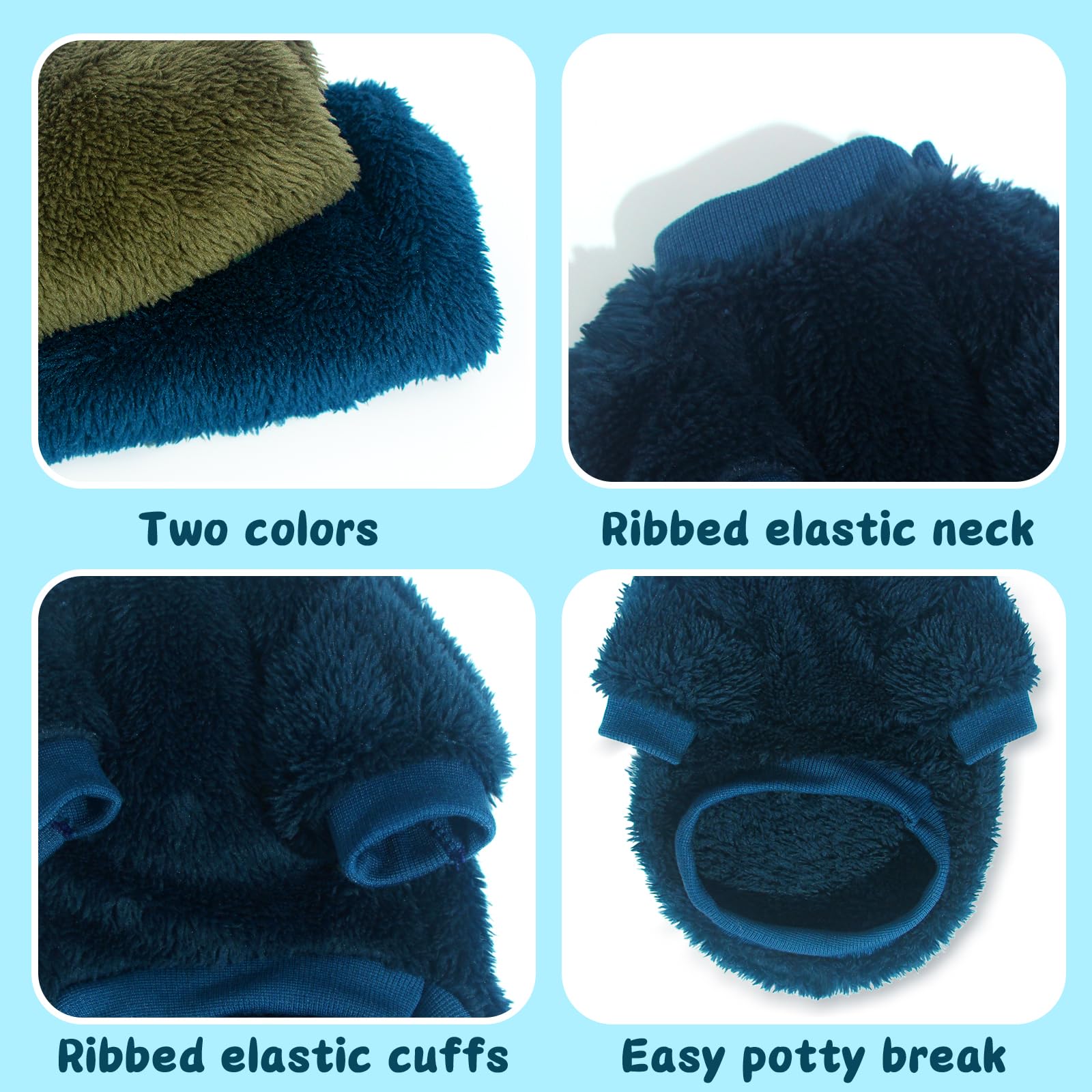2-Piece Dog Sweater Set For Puppies & Small Dogs - Warm Fleece Chihuahua Sweater For Boys & Girls, Blue & Dark Green, Medium