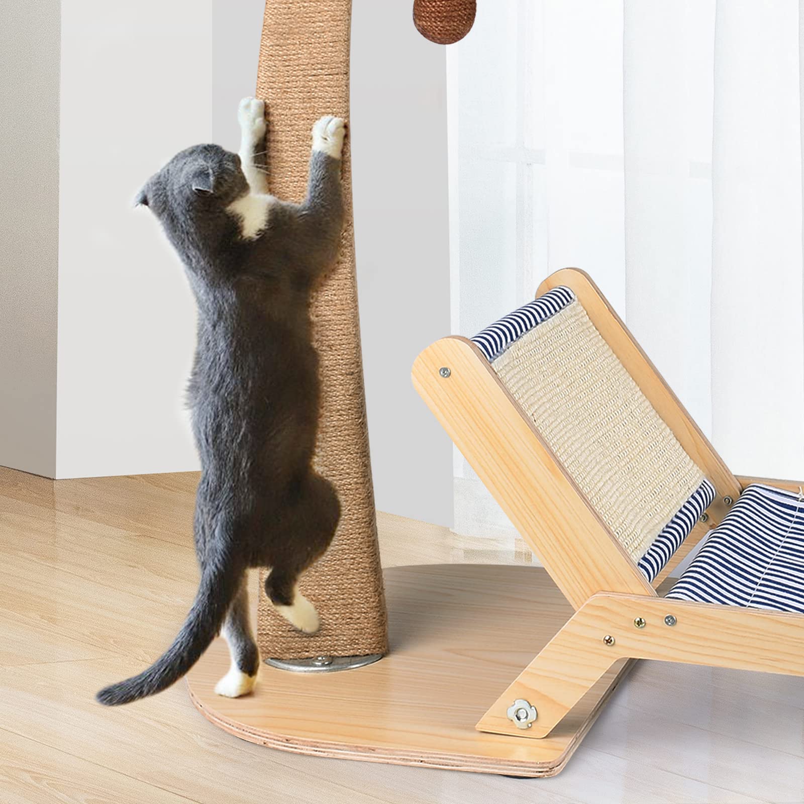 Lechansen Cat Scratching Post With Lounge Chair 2 In 1, 29.5 Inch Tall Palm Tree Cat Scratching Post For Indoor Cats, Sisal Rope