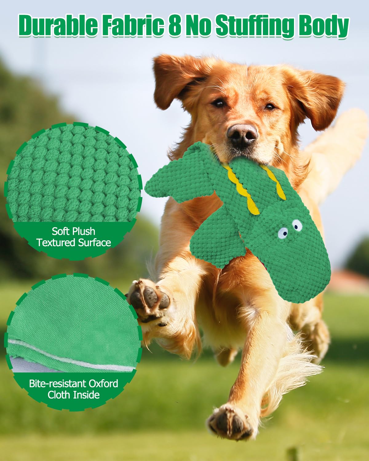 SCHITEC Squeaky Dog Toys, Plush Water Bottle Chew Toy, Medium, Blue & Green, 2 Pack, Interactive Teething Toy for Small to Large Dogs
