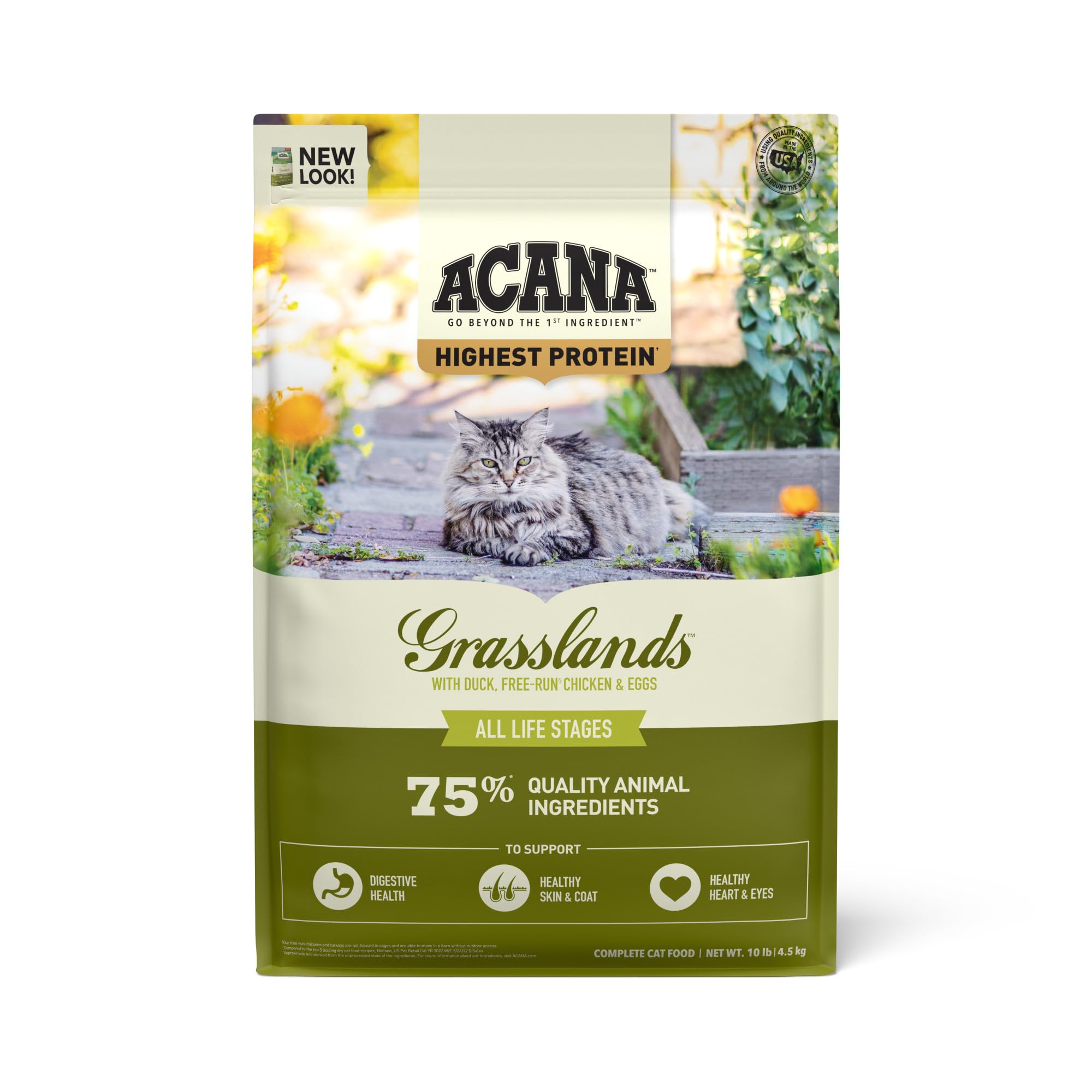ACANA Highest Protein Grasslands Grain-Free Dry Cat Food, Duck, Free-Run Chicken and Eggs Cat Food Recipe, 10lb