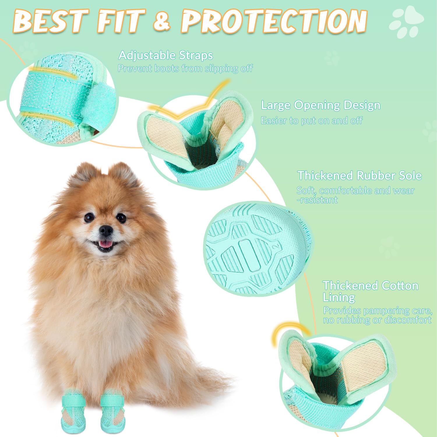 Slowton Dog Shoes For Small Size Dogs - Soft Rubber Sole Dog Boots & Paw Protector For Summer Hot Pavement Winter Snow, Breathab