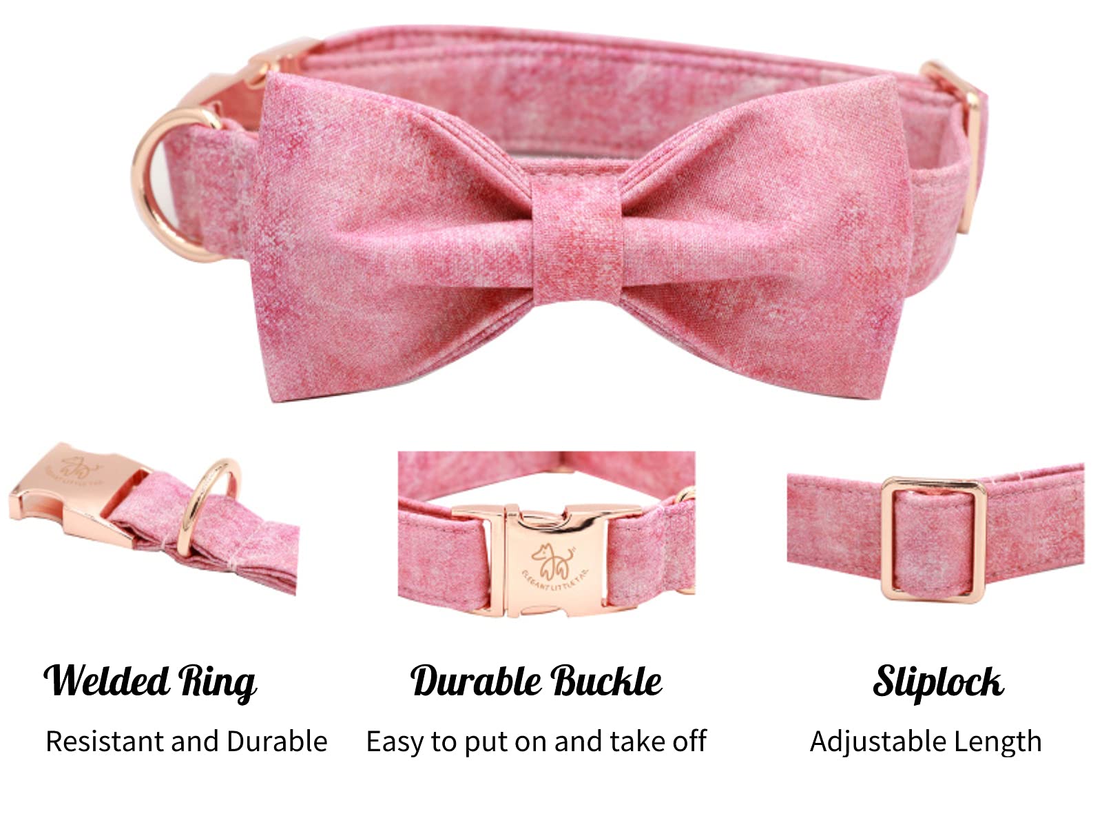 Elegant Little Tail Pink Colorful Dog Collar, Comfortable Dog Collar With Bow Adjustable Soft Bow Tie Dog Collars For Small Dogs