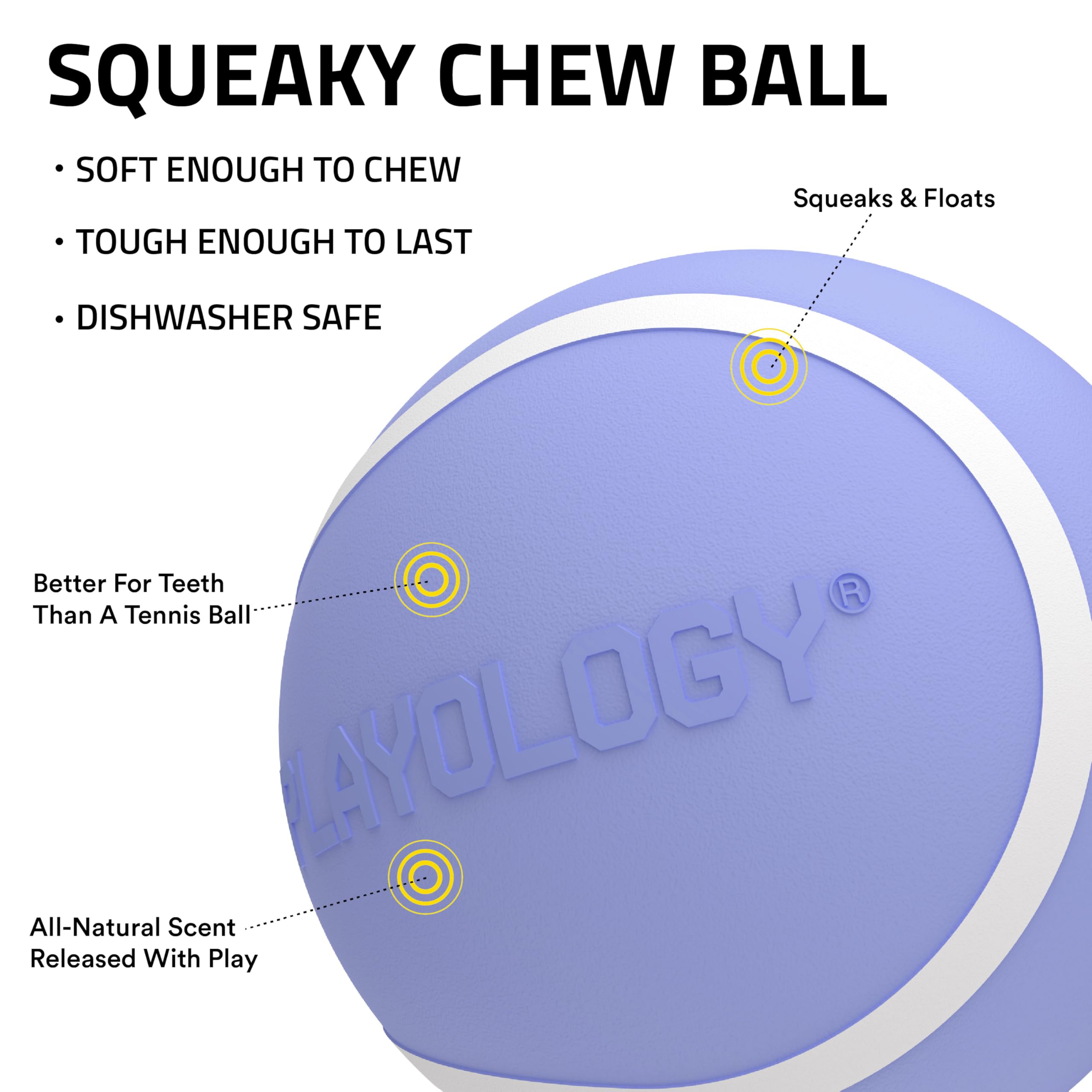 Playology Dog Toys | Squeaky Chew Ball - Bouncy Durable Floating Fetch Ball for Dogs | Medium Blueberry Scented Toy - Easy to Cl