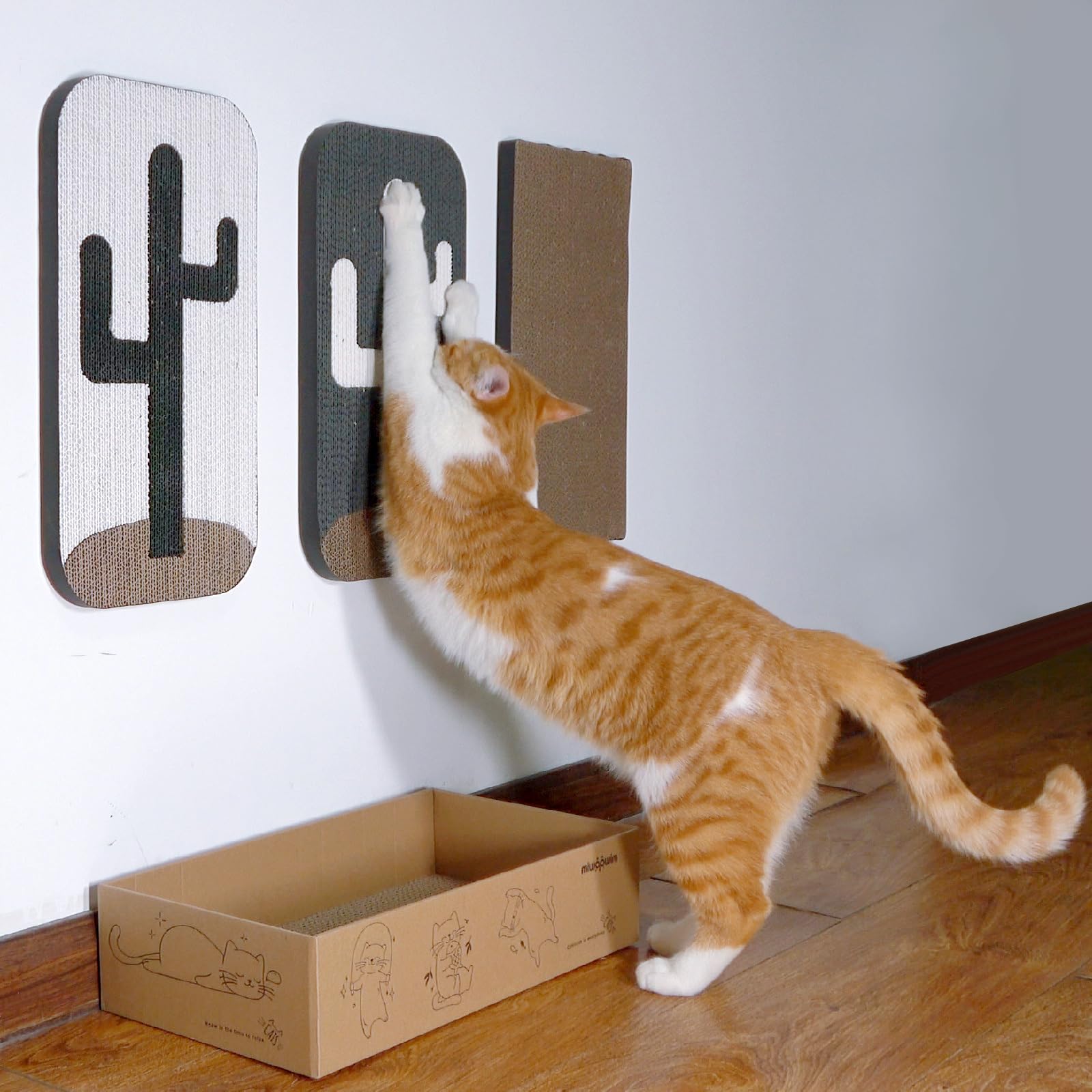 Miwoowim 4 Pcs Cat Scratcher Wall Mounted Scratch Pad +Cat Scratcher Box Door Cat Nail File Scratcher For Wall Modern Cute Cardb