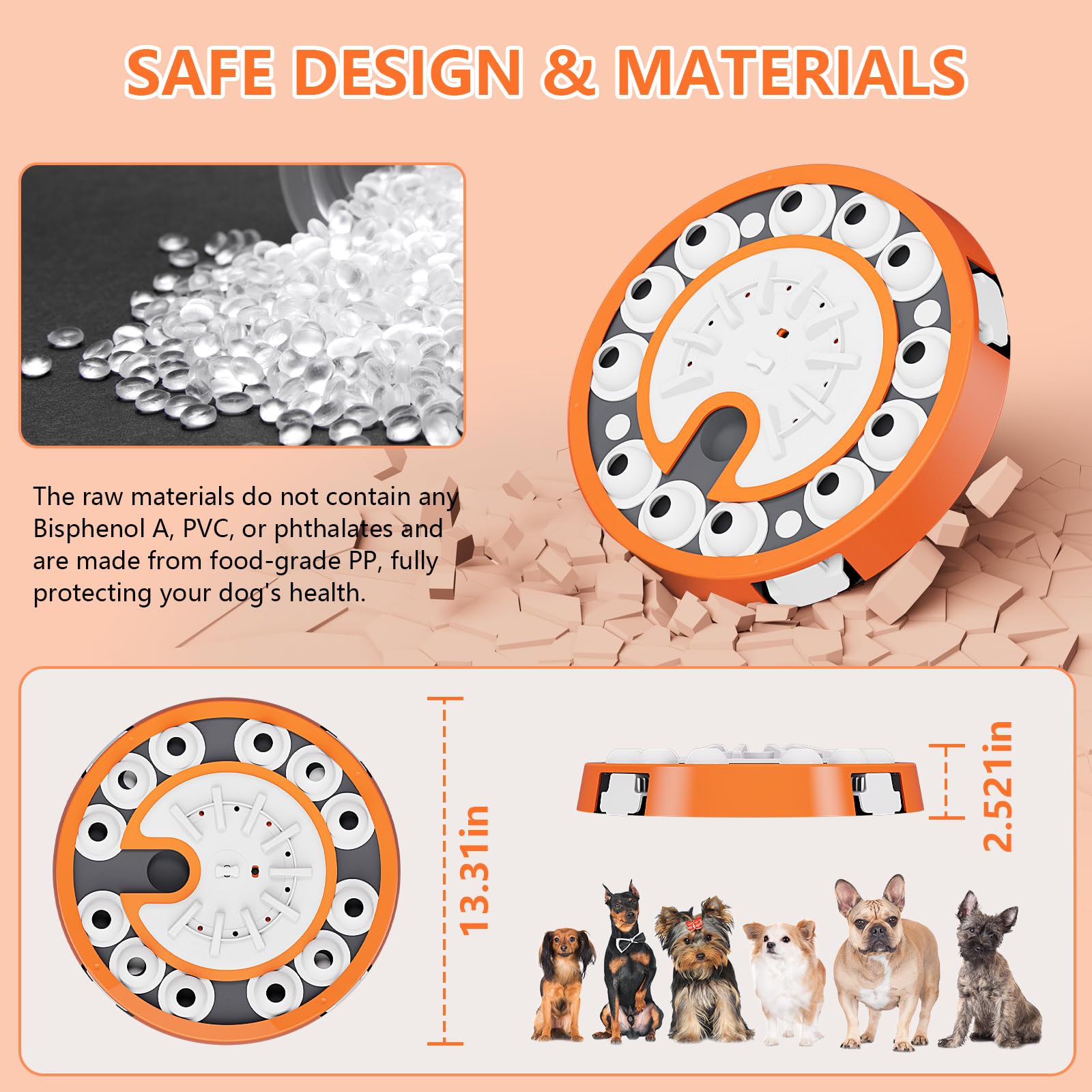 Virtulance Dog Puzzle Toy - Level 3 Interactive Treat Dispenser, 13.31"x13.31", Orange, Cognitive Enrichment for Smart Dogs