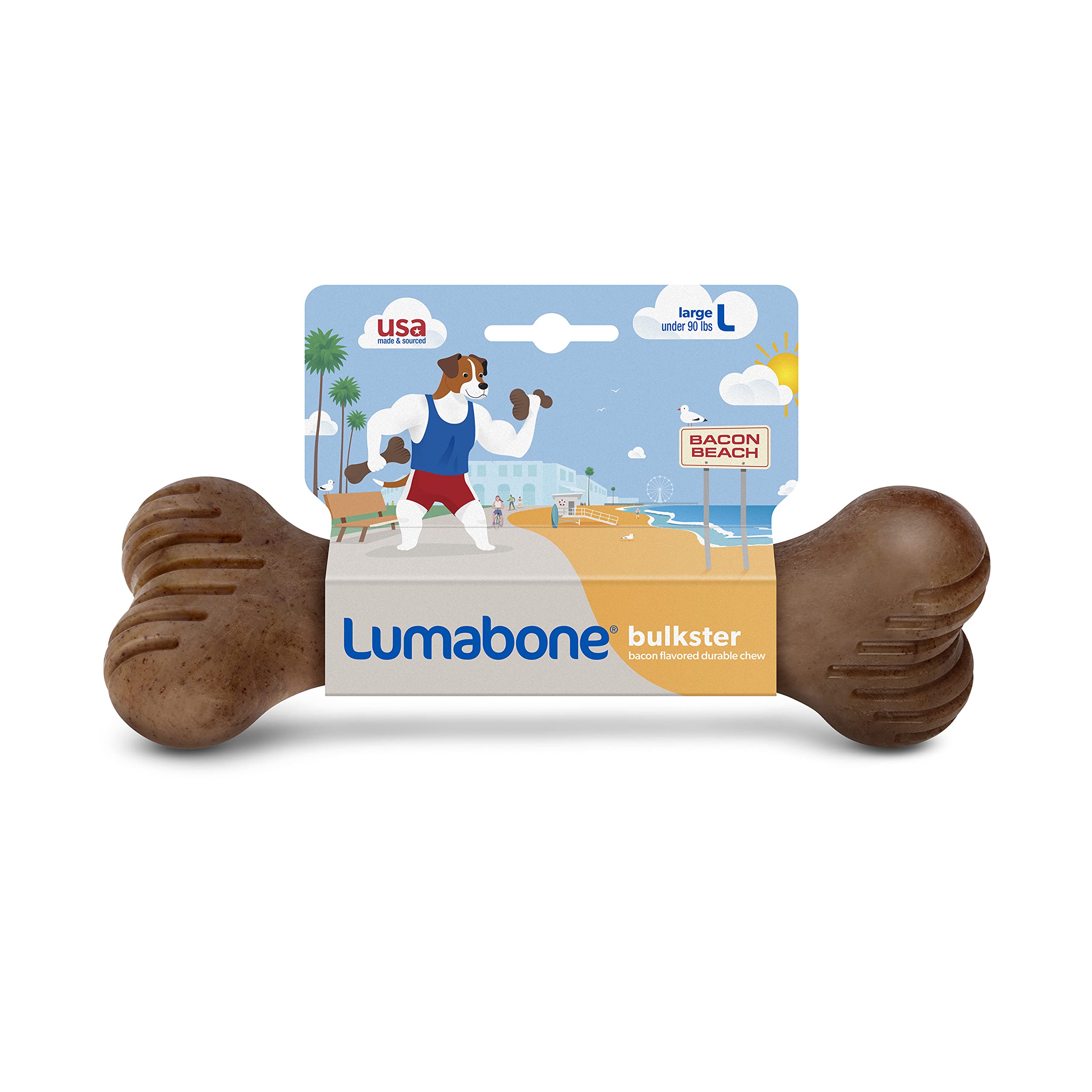 Lumabone Bulkster Durable Chew Toy For Aggressive Chewers, Real Bacon, Made In Usa, Large