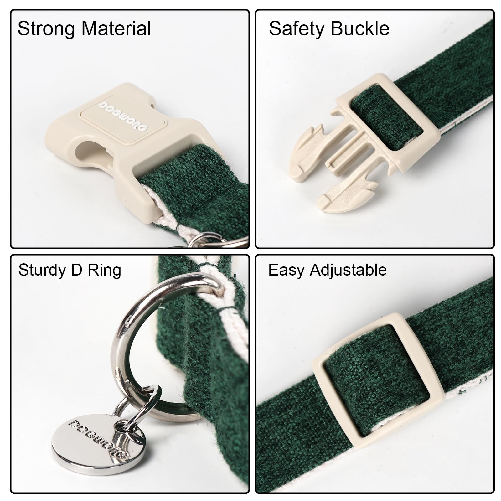 Dogwong Cotton Hemp Dog Collar - Heavy-Duty Adjustable Soft Natural Fabric Pet Collar For Christmas, Holiday - Cute Puppy Neckla
