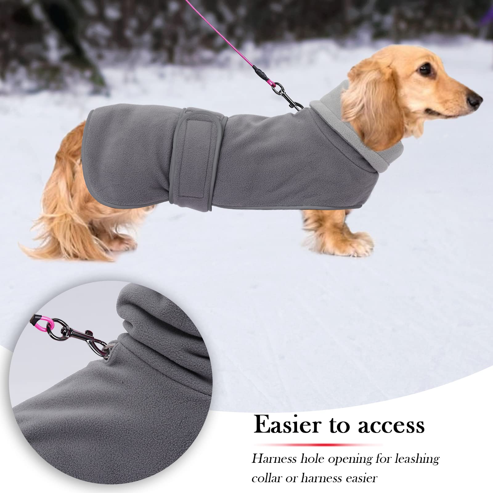 Geyecete Dog Jacket, Dog Coat Perfect For Dachshunds, Dog Winter Coat With Padded Fleece Lining And High Collar, Dog Snowsuit With Adjustable Bands Sizes -Gray-S