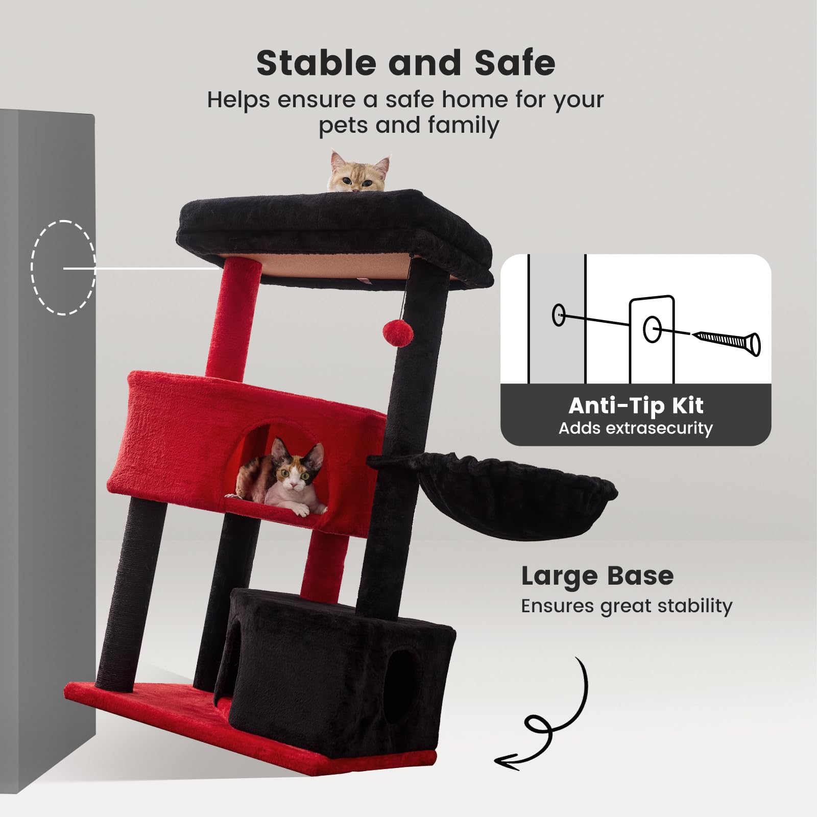 Gardner Pet Gothic Cat Tree for Medium-Large Cats, 41" Tall, Heavy Duty with 2.8in Posts, Engineered Wood, Washable Perches
