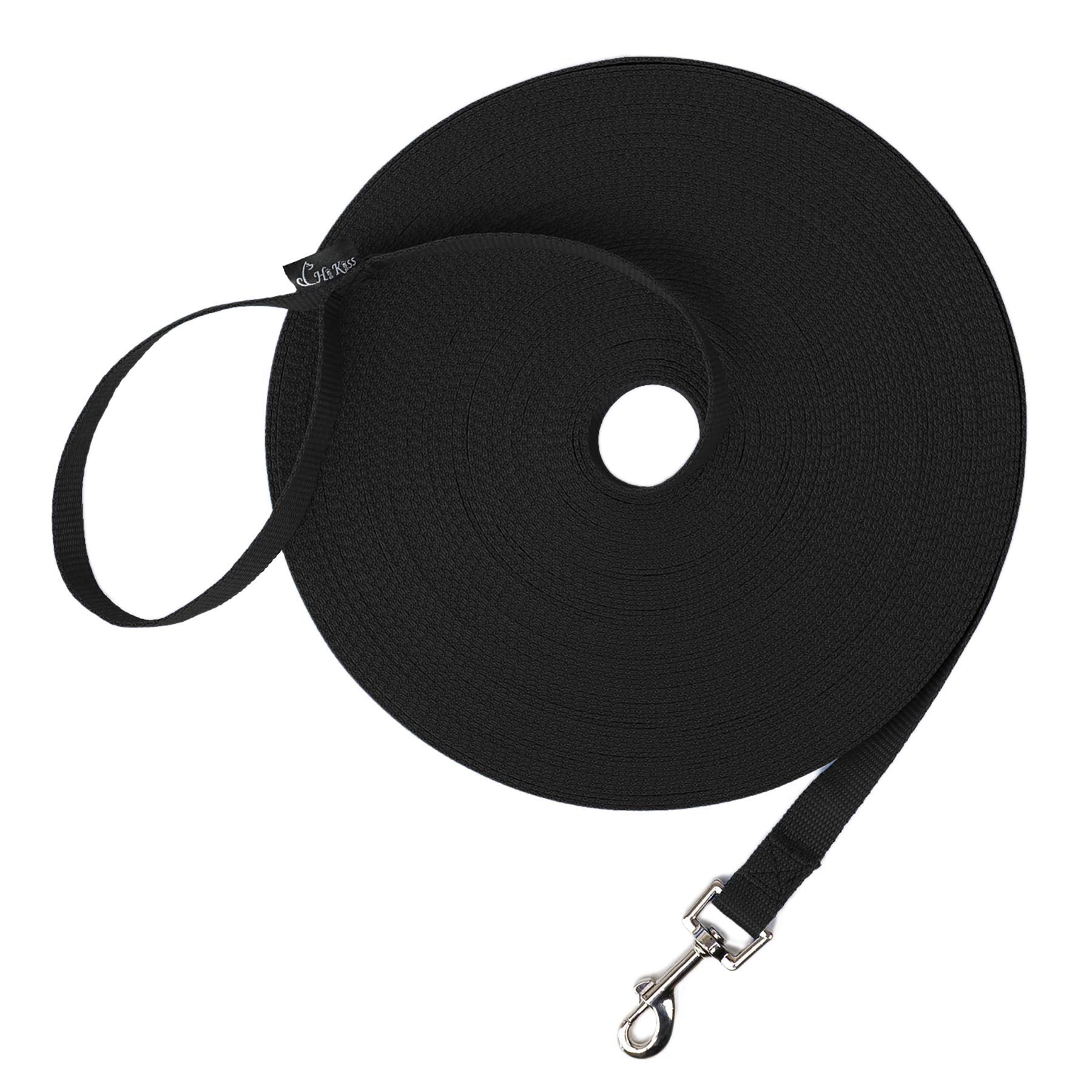 Hi Kiss Dog/Puppy Obedience Recall Training Agility Lead - 15Ft 20Ft 30Ft 50Ft 100Ft Training Leash - Great For Training, Play, Camping, Or Backyard - Black 20Ft
