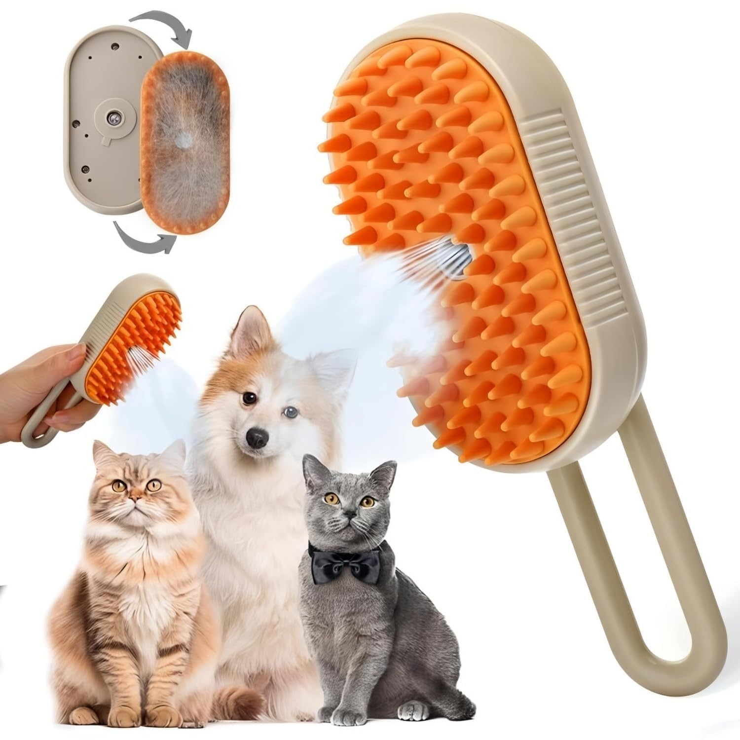 Leafzy Pet Grooming Brush For Cats & Dogs  Foldable SelfCleaning Comb For Hair Removal From Sofa, Clothes, Car & More