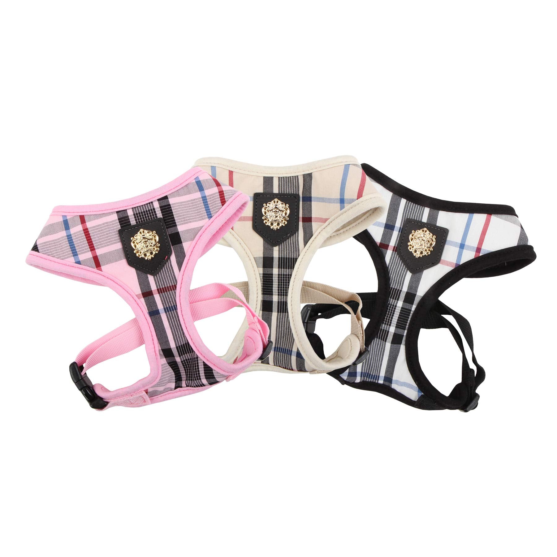 Puppia Junior Over-The-Head Dog Harness Checkered Pattern No Choke No Pull Adjustable Chest Belt Walking Training For Small And Medium Dog, Large, Black