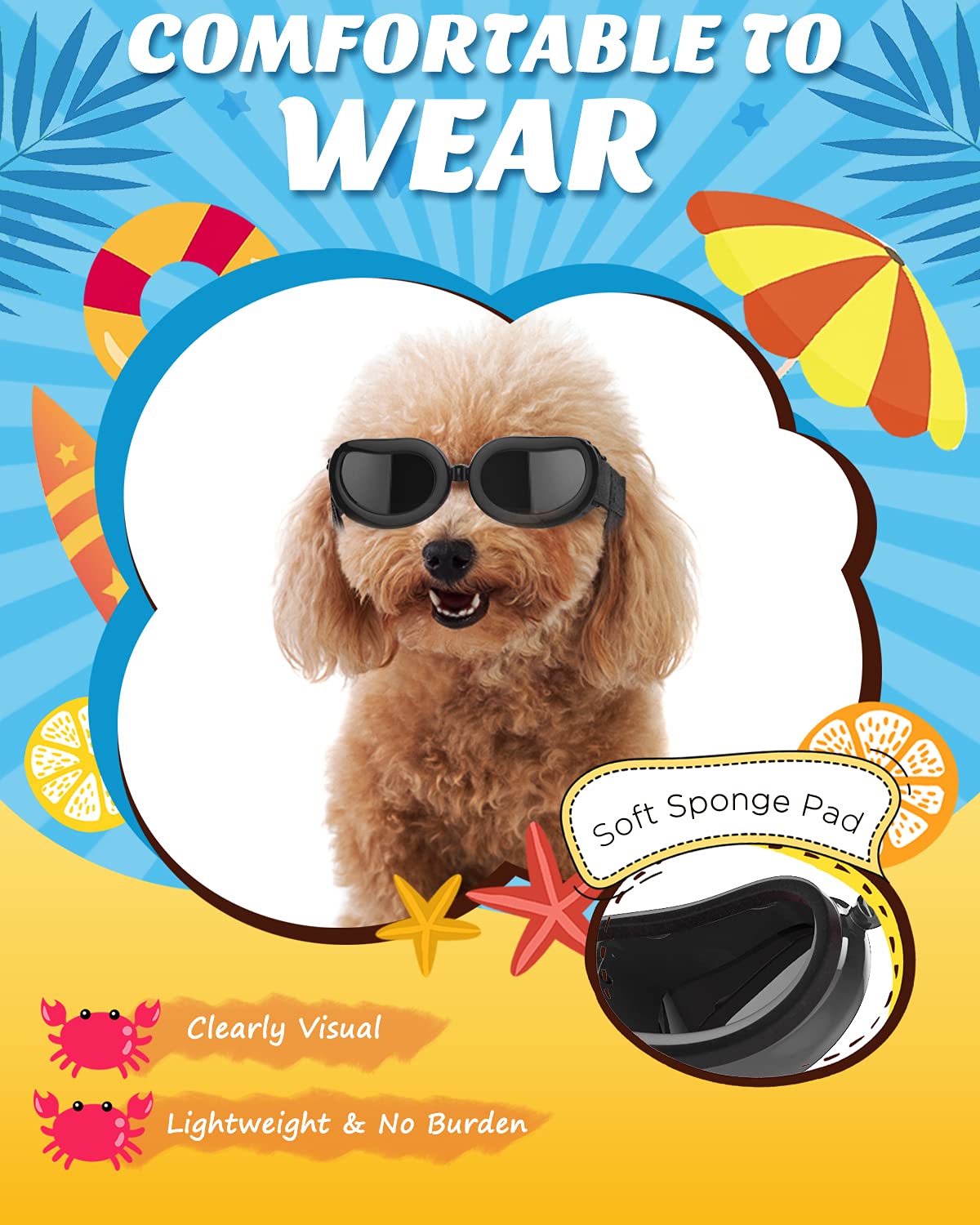 Lewondr Dog Sunglasses Small Breed Dogs Goggles Uv Protection,Goggles For Small Dogs Eye Wear Protection With Adjustable Strap Windproof Anti-Fog Sunglasses For Small Dogs Doggy Doggie Glasses,Black