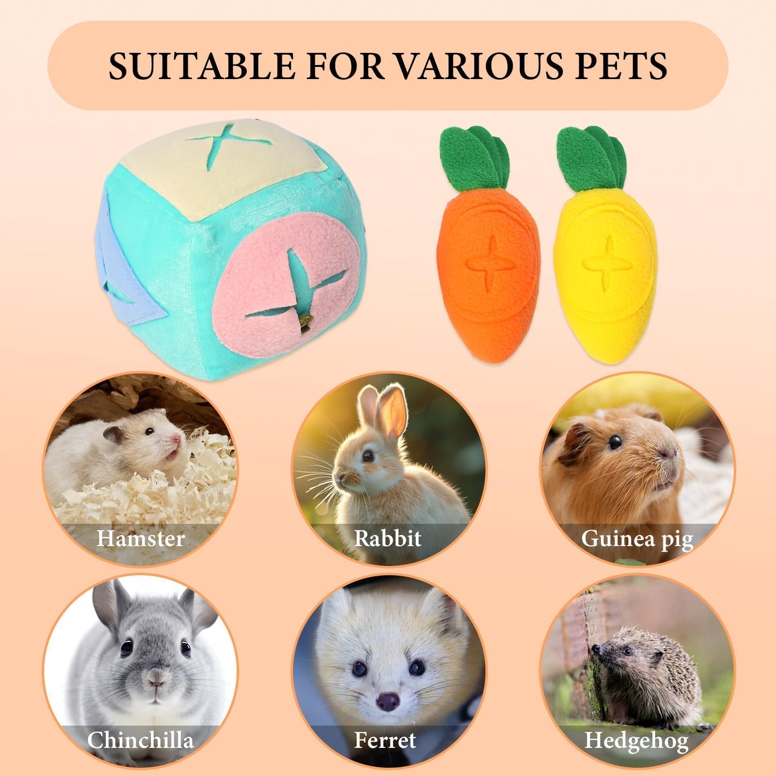 Hollima Large Rabbit Foraging Toy with Bell, Washable Puzzle Feed Game Rabbit Toy for Bunnies Boredom, Snuffle Ball Treat Dispen