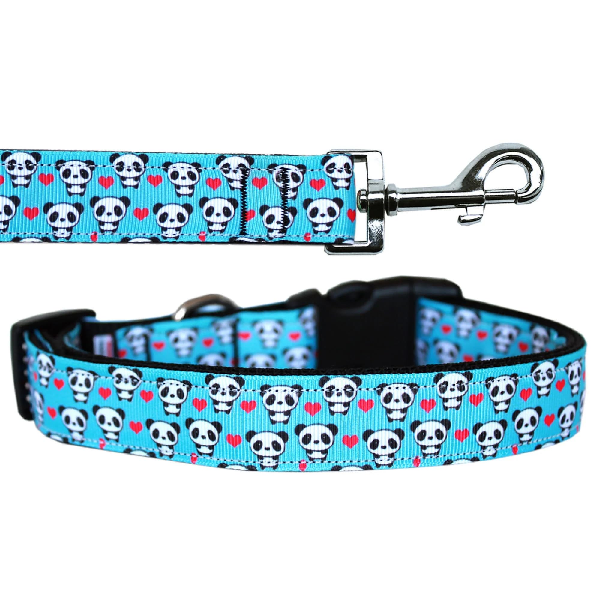 Pet Dog & Cat Nylon Collar or Leash, "Panda Love" 1" w x 4 ft. leash
