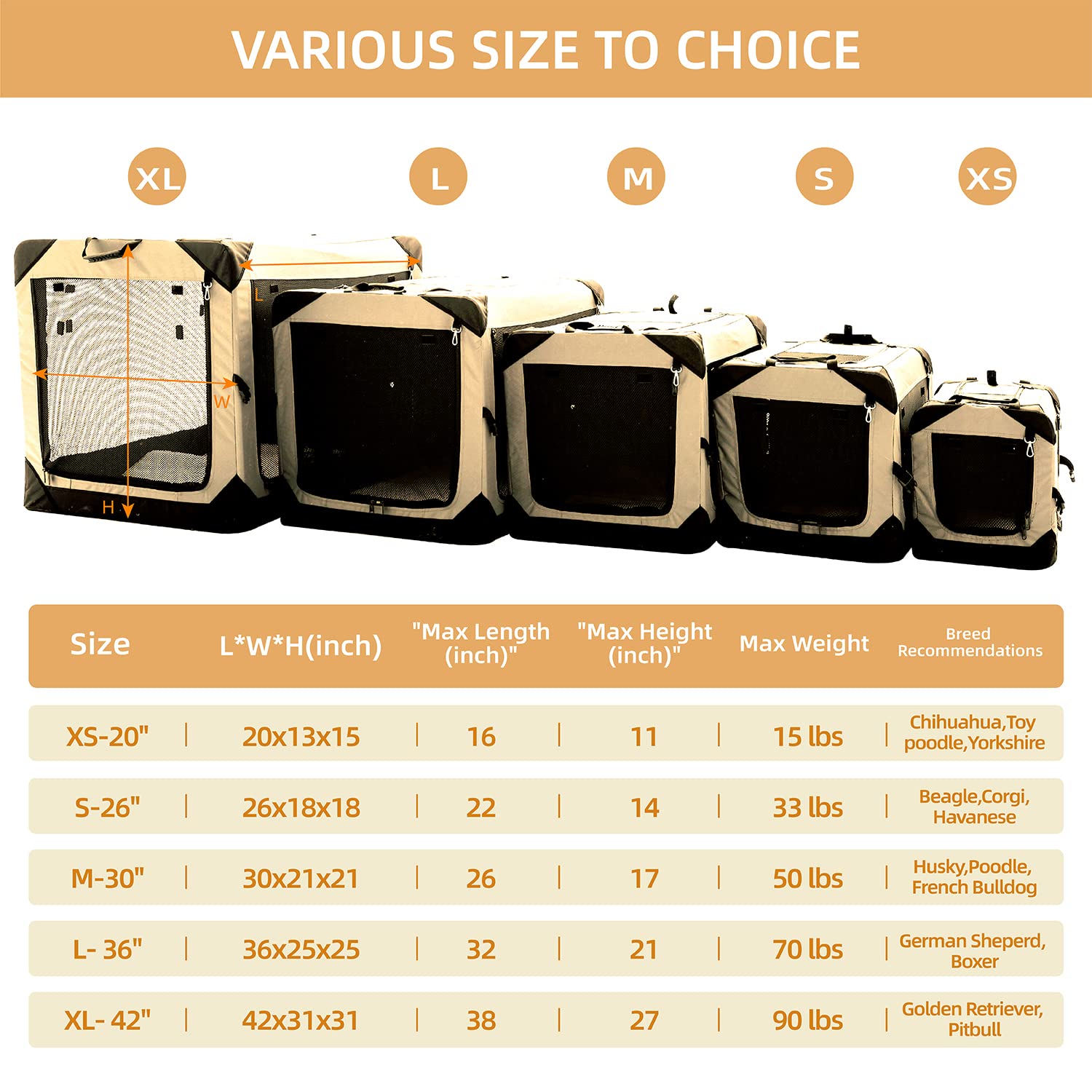 Pettycare 30 Inch Collapsible Dog Crate For Medium Dogs, 4-Door Foldable Soft Dog Kennel With Chew Proof Mesh Windows, Indoor & Outdoor Travel Dog Crate, Soft Side Dog Crate,Beige