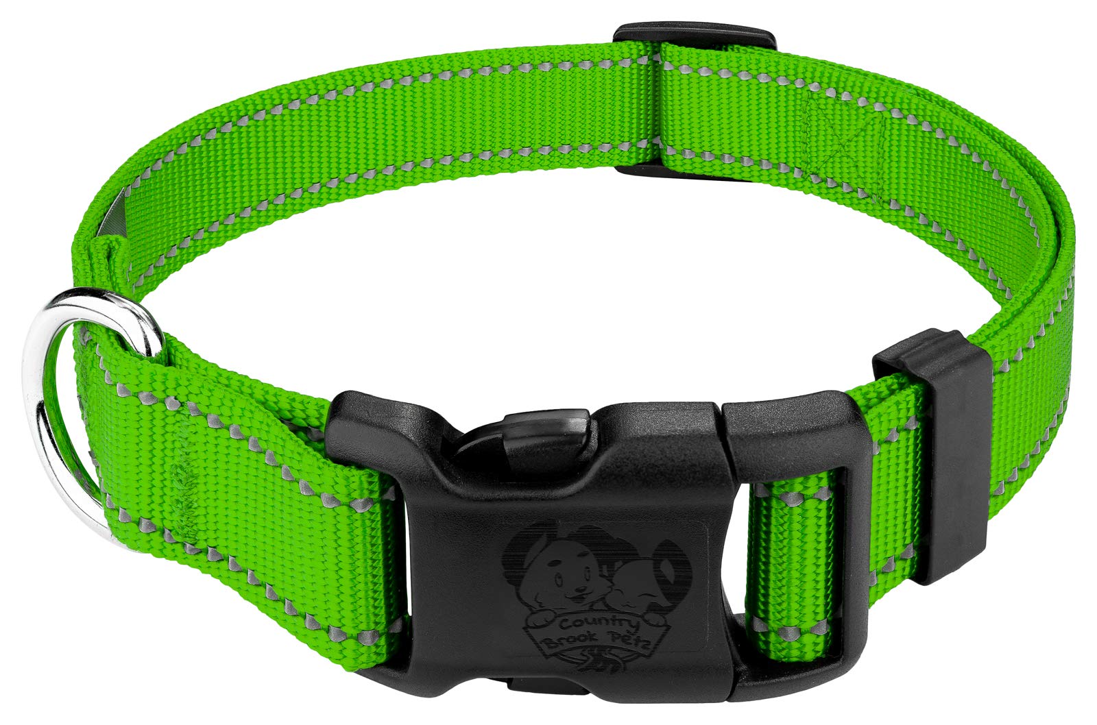Country Brook Petz - Deluxe Hot Lime Green Reflective Nylon Dog Collar - Extra Large