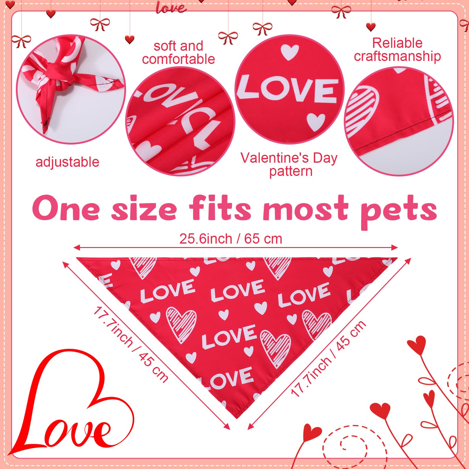 Abbylike 150 Pcs Valentines Day Dog Bandanas Bulk Heart Bandanas Triangle Washable Dog Scarf Adjustable Pet Bib Handkerchief For
