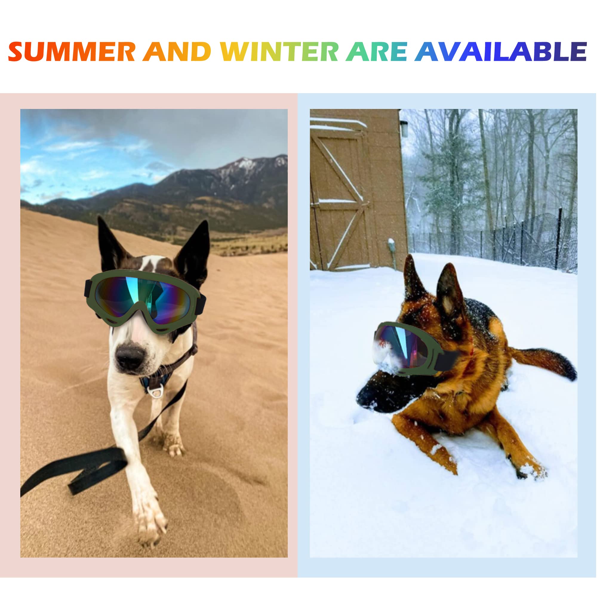Large Dog Sunglasses With Adjustable Strap Uv Protection, Suitable For Medium-Large Dogs, Soft Goggles (Army Green Frame)