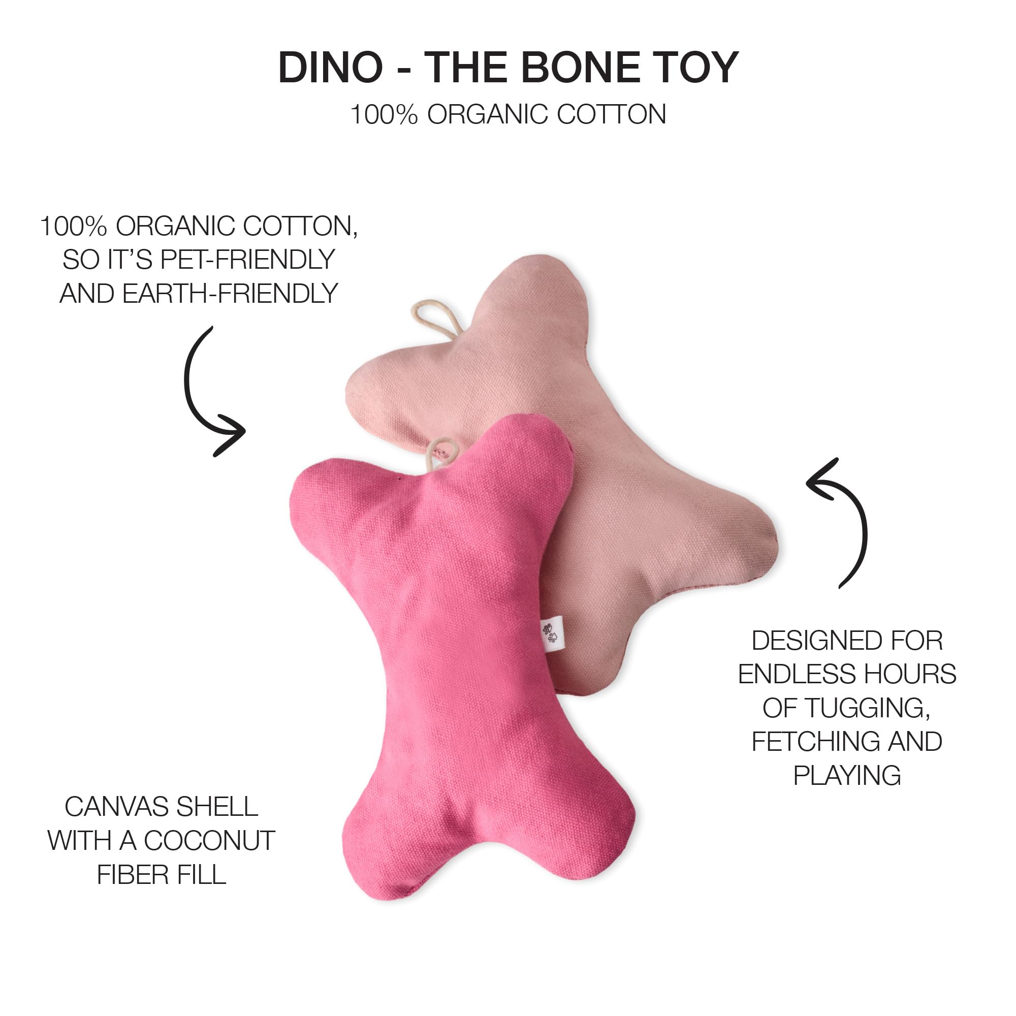 Pet Passion 2-Pack Stuffed Bones Dog Toys Durable Cotton Canvas With Coconut Fill For All Pet Breeds, Pink Ombre, One Size