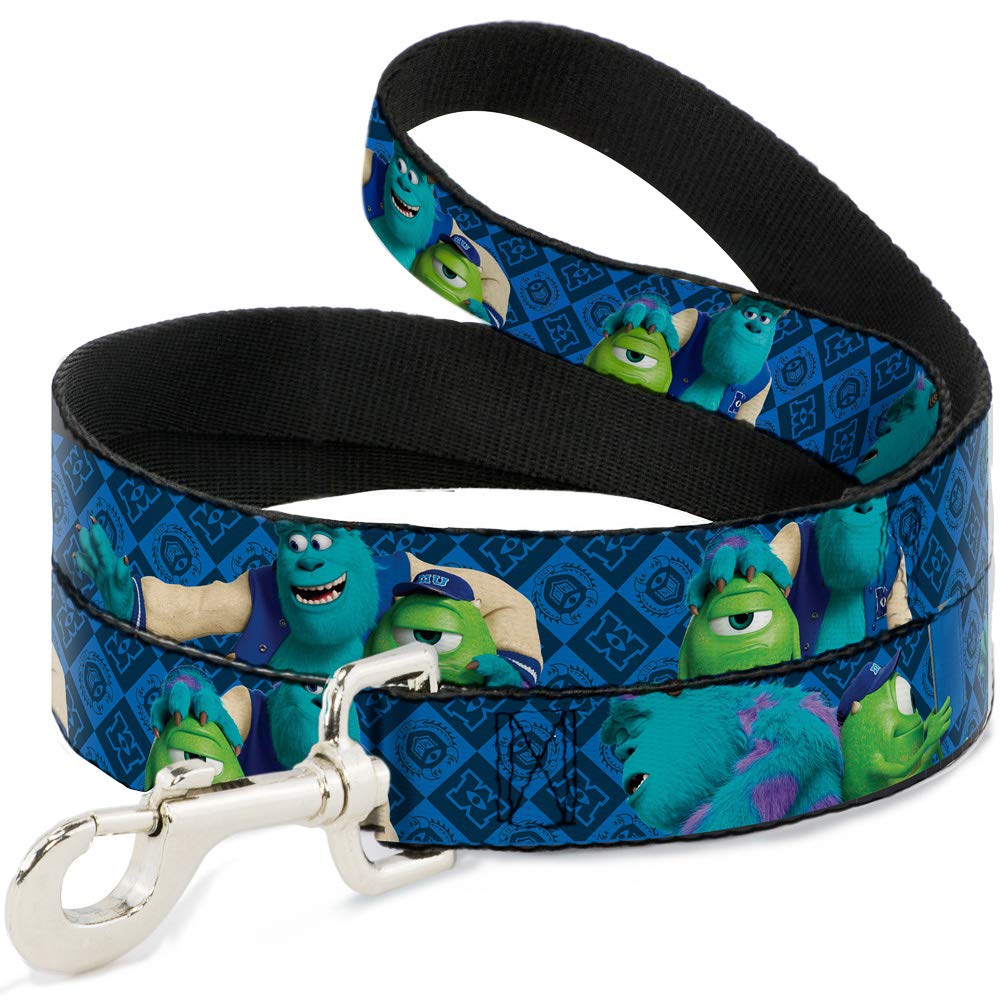 Buckle-Down Pet Leash - Monsters University Sulley & Mike Poses/Checkers Blue - 6 Feet Long - 1/2' Wide