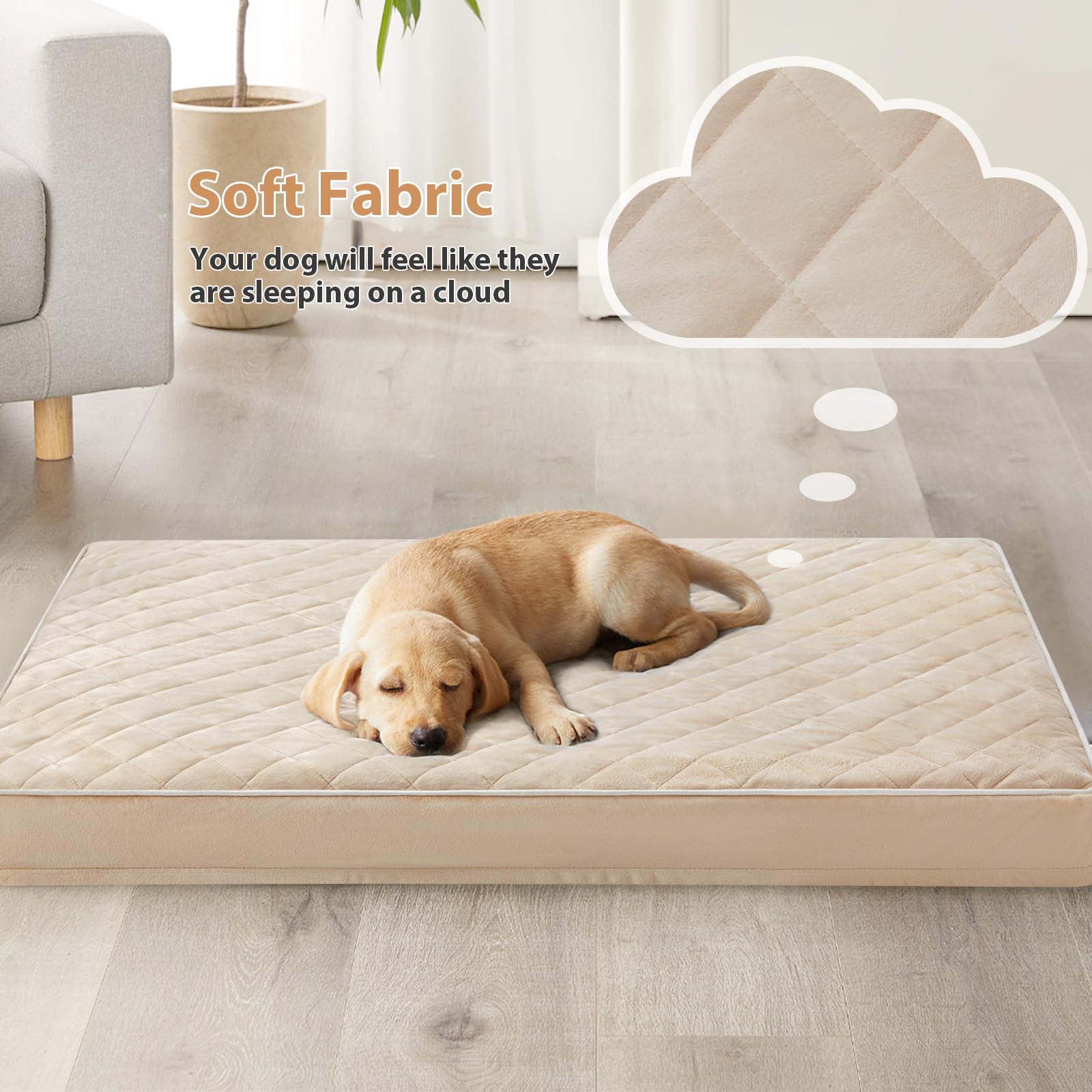 WNPETHOME Orthopedic XL Dog Bed, Waterproof Memory Foam, 41"x27"x4", Beige, Model WNHFGDMS4127