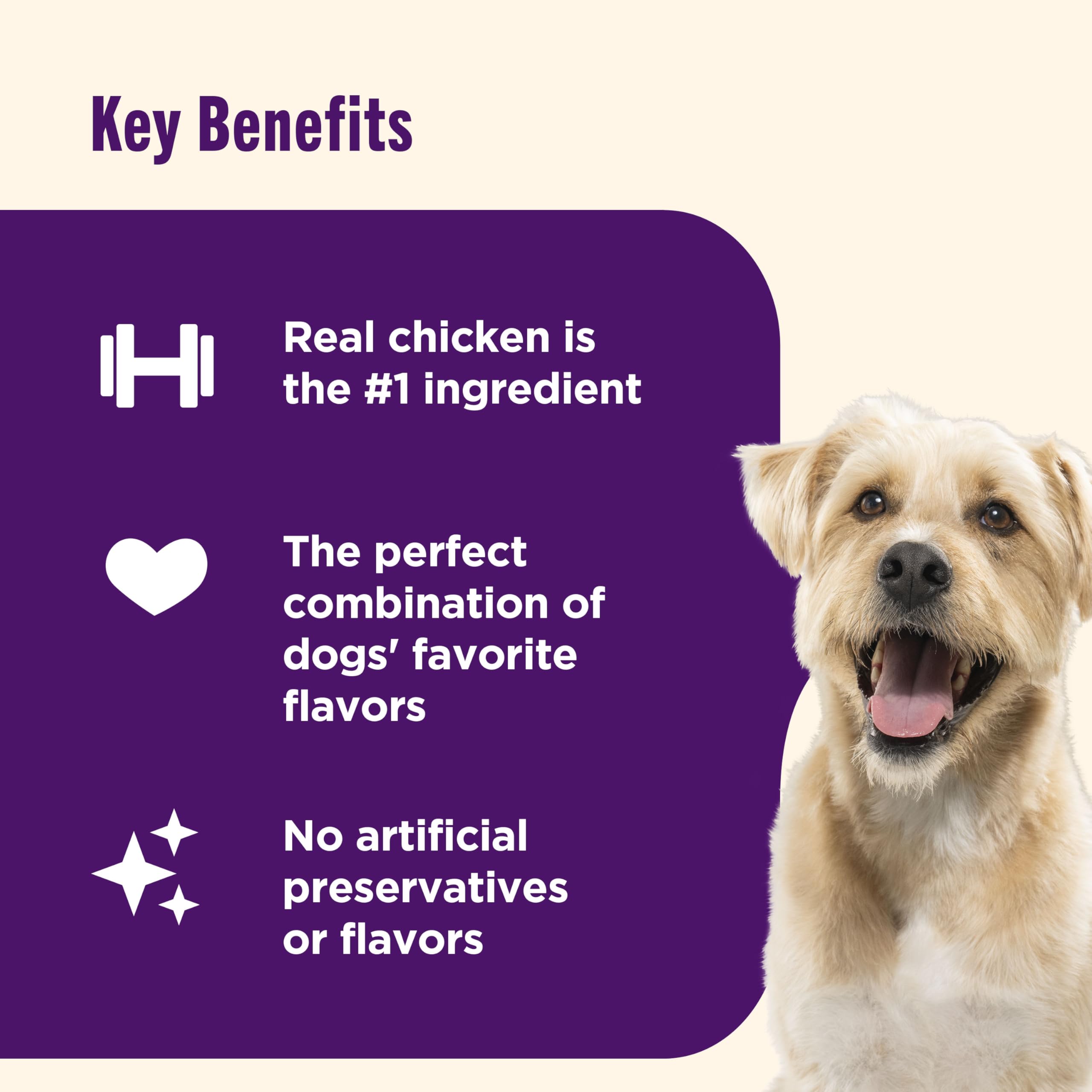 Nutrish Triple Delights Premium Dog Treats with Real Chicken, Bacon, and Peanut Butter, 4.5 oz. Pouch, Pack of 5