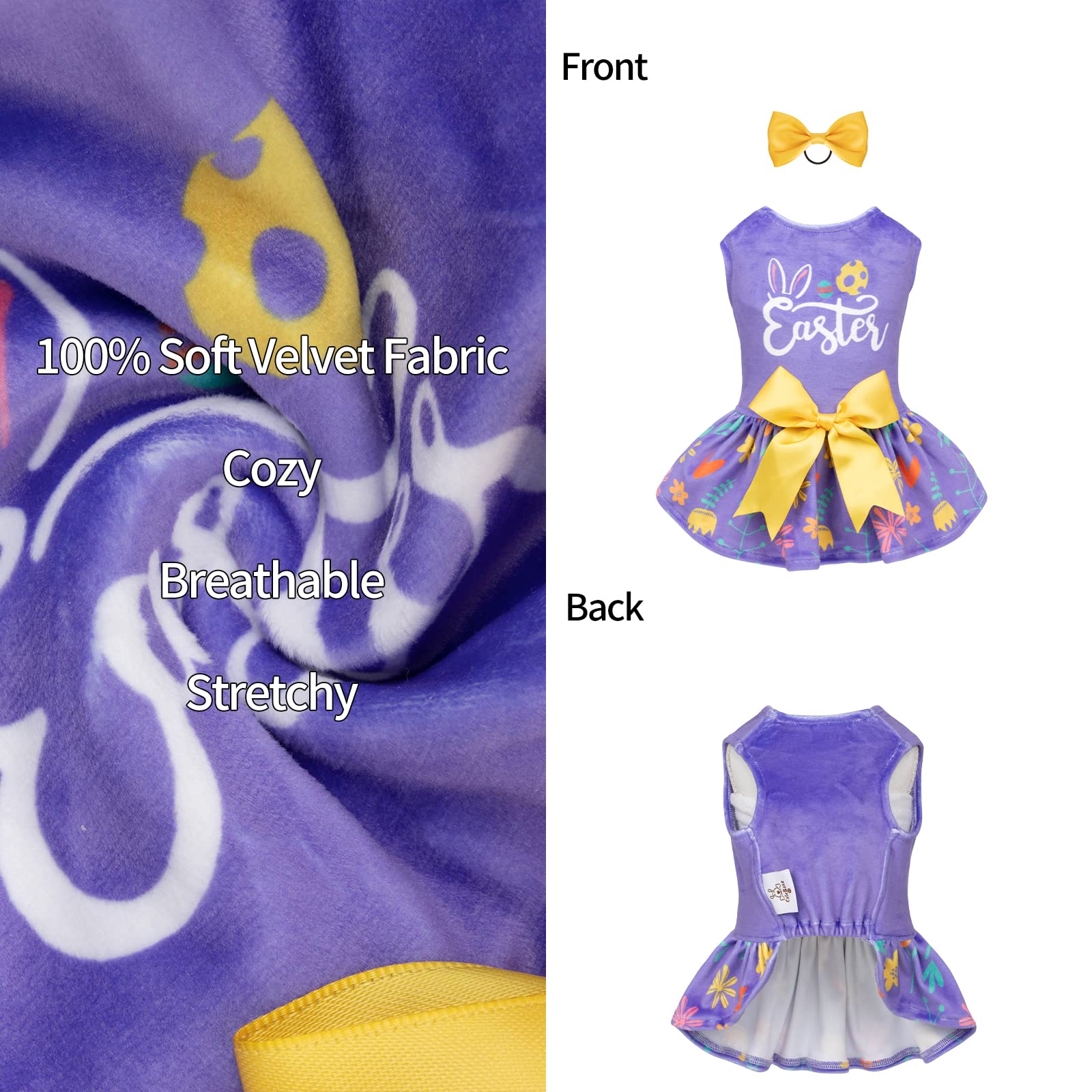 Cutebone Easter Dog Dress Velvet For Small Dogs Girl Flower Skirt Puppy Dresses Purple Dog Clothes Cva16M-D