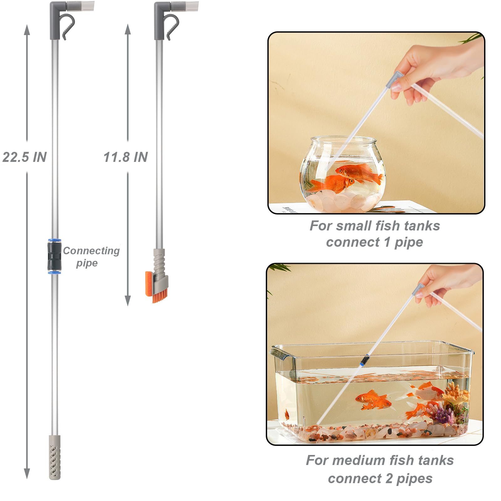 Arepk Compact Aquarium Siphon Vacuum And Water Changer Kit With Cleaning Brush. Perfect For Simultaneous Water Changing And Clea